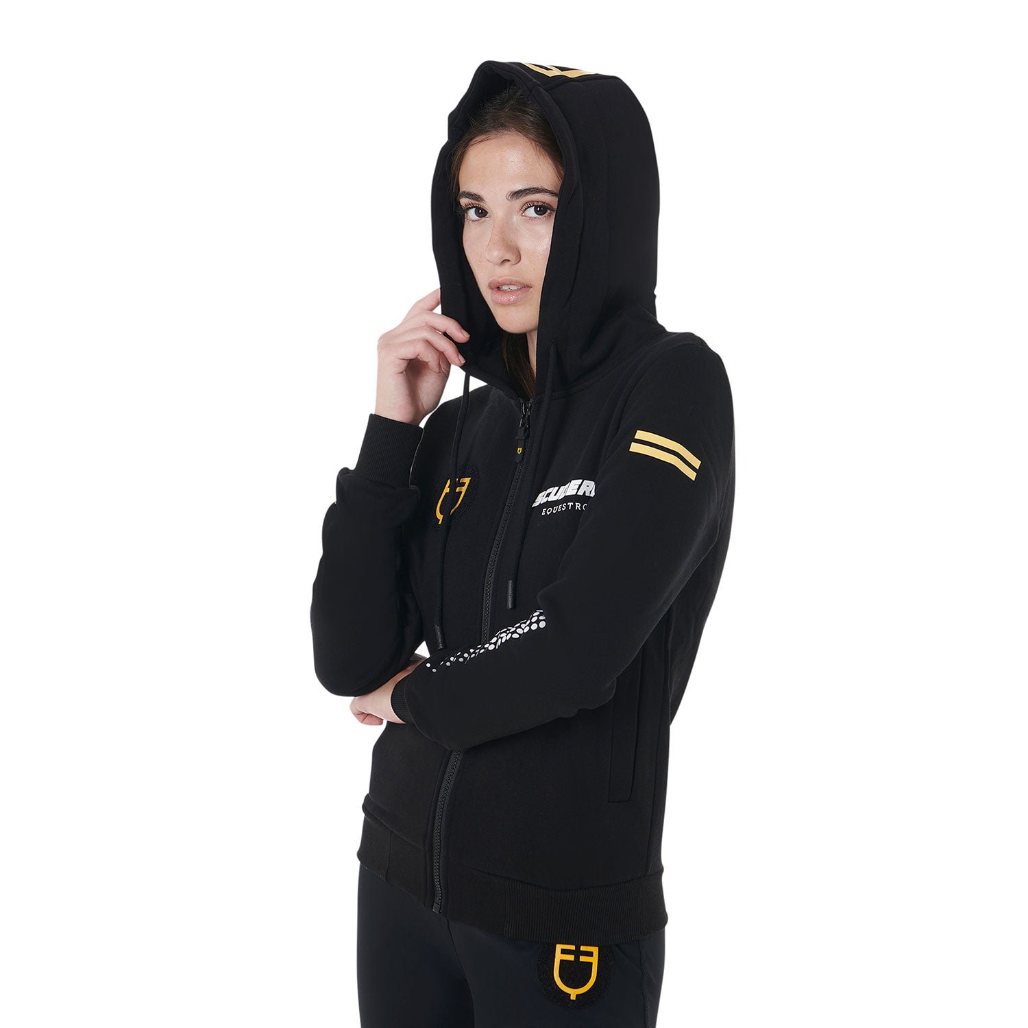 Equestro women's scuderia equestro colletion french terry full zip hoodie - Colore BLACK