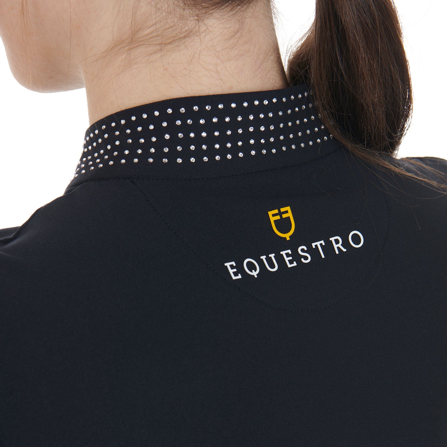 Equestro women's strass technical training polo - Colore BLACK