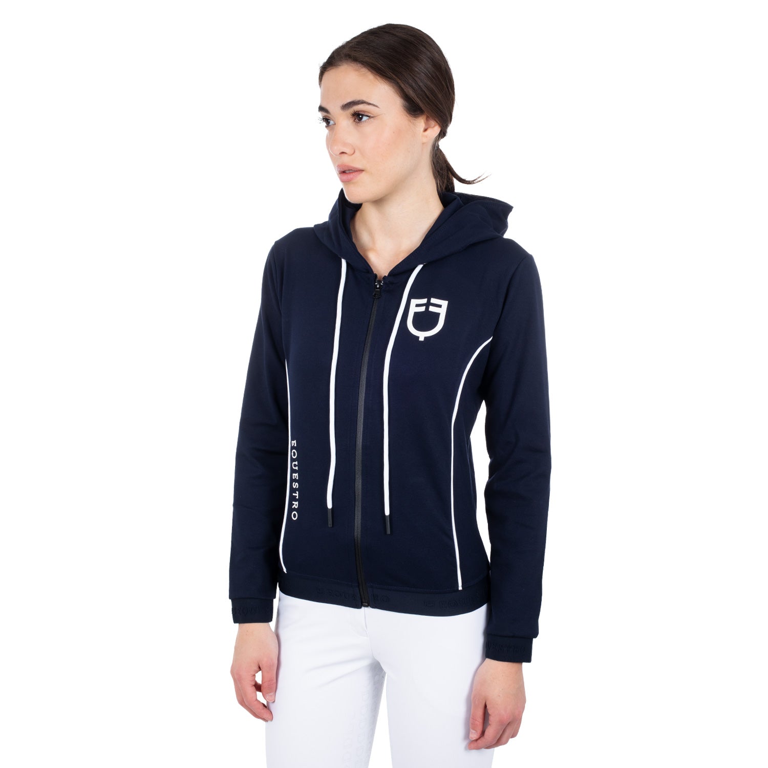 Equestro woman interlock hoodie full zip - Colore NAVY BLAZER (19-3923)/WHITE