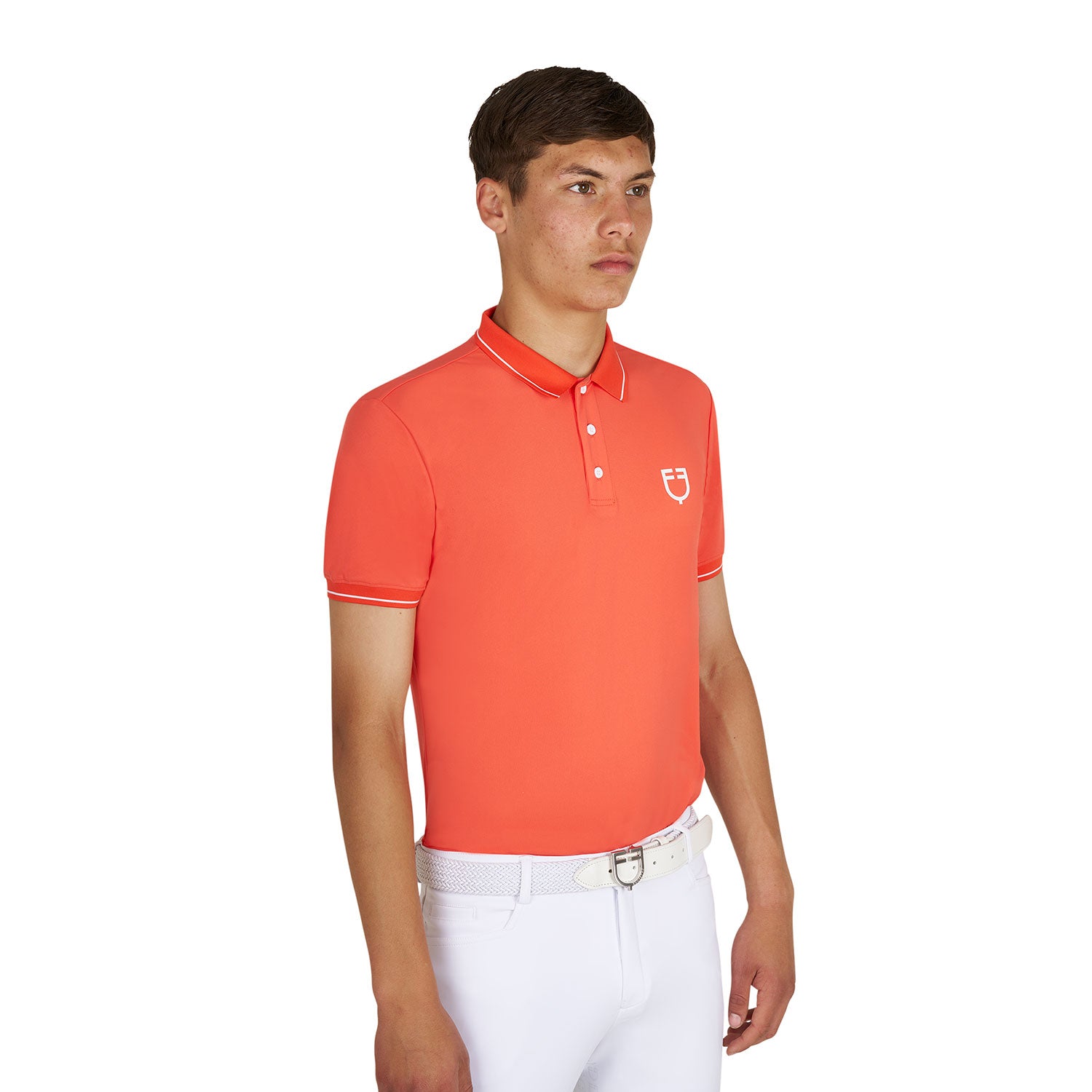 Equestro men's technical training polo - Colore CHERRY TOMATO (17-1563)/WHITE