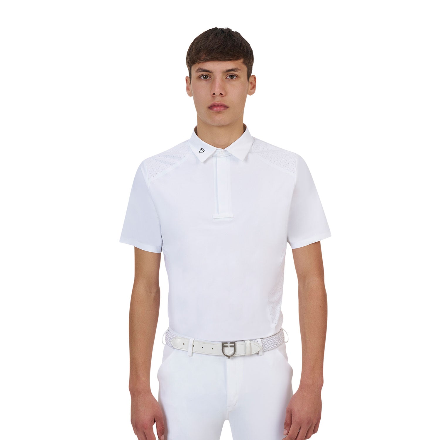 Equestro men's competition ridertechnology polo shirt ss with buttons - neutra