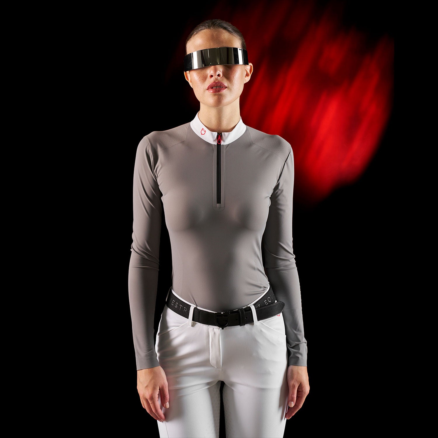 Equestro women's competition ridertechnology ls polo shirt with zip - neutra