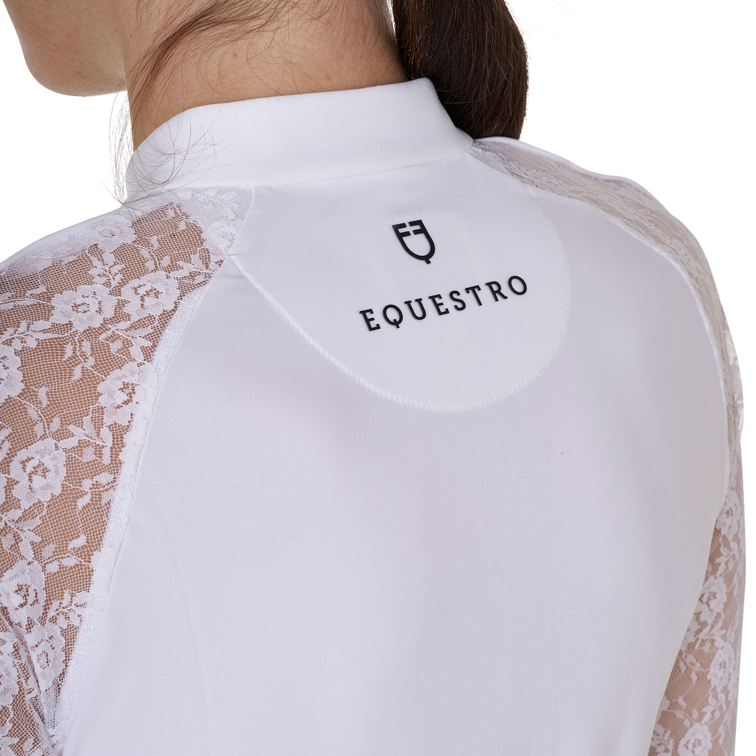 Equestro women's black label collection training lace polo shirt ls zip - Colore WHITE