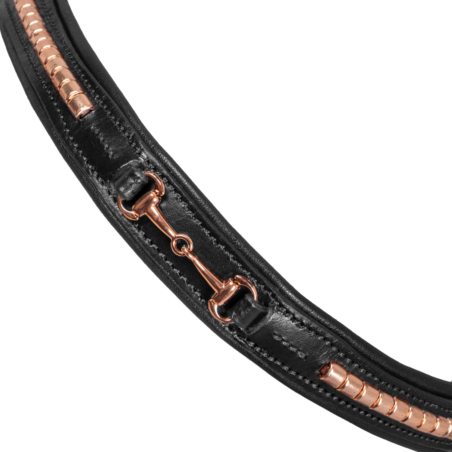 Testiera inglese Nera in morbido cuoio modello Snaffle con inserti Rose Gold