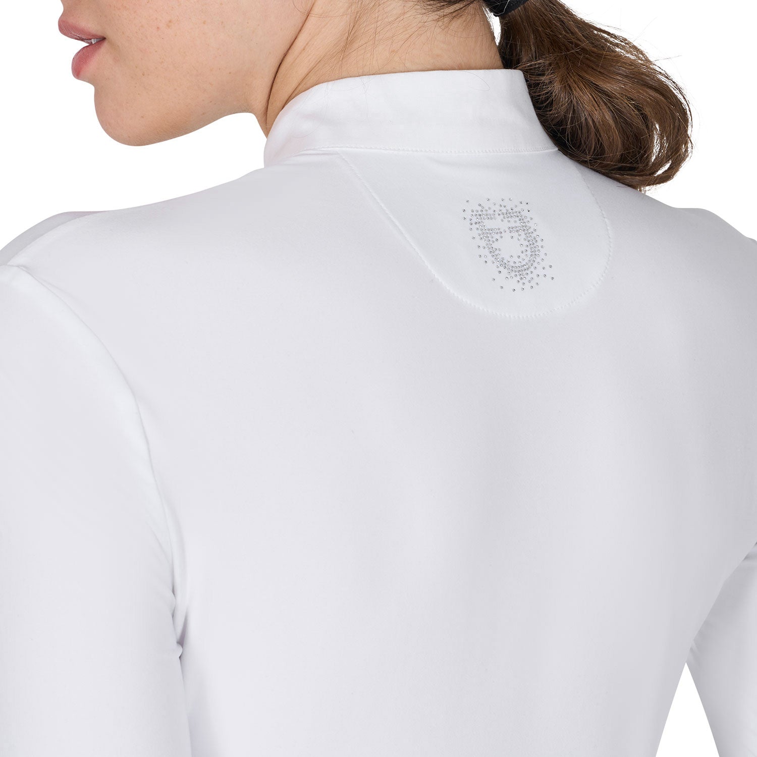Equestro women's rhinestone competition polo shirt ls buttons - Colore WHITE