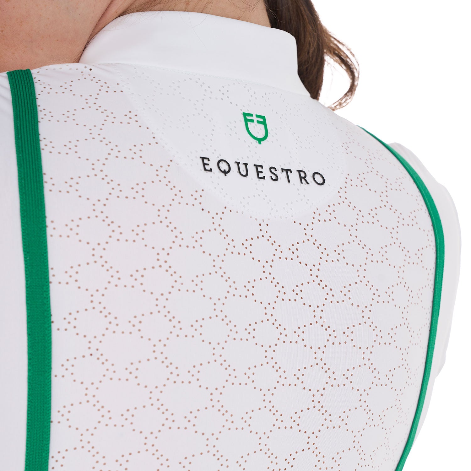 Equestro women's knit tape competition polo shirt ss buttons - Colore WHITE/ULTRAMARINE GREEN (18-5338)