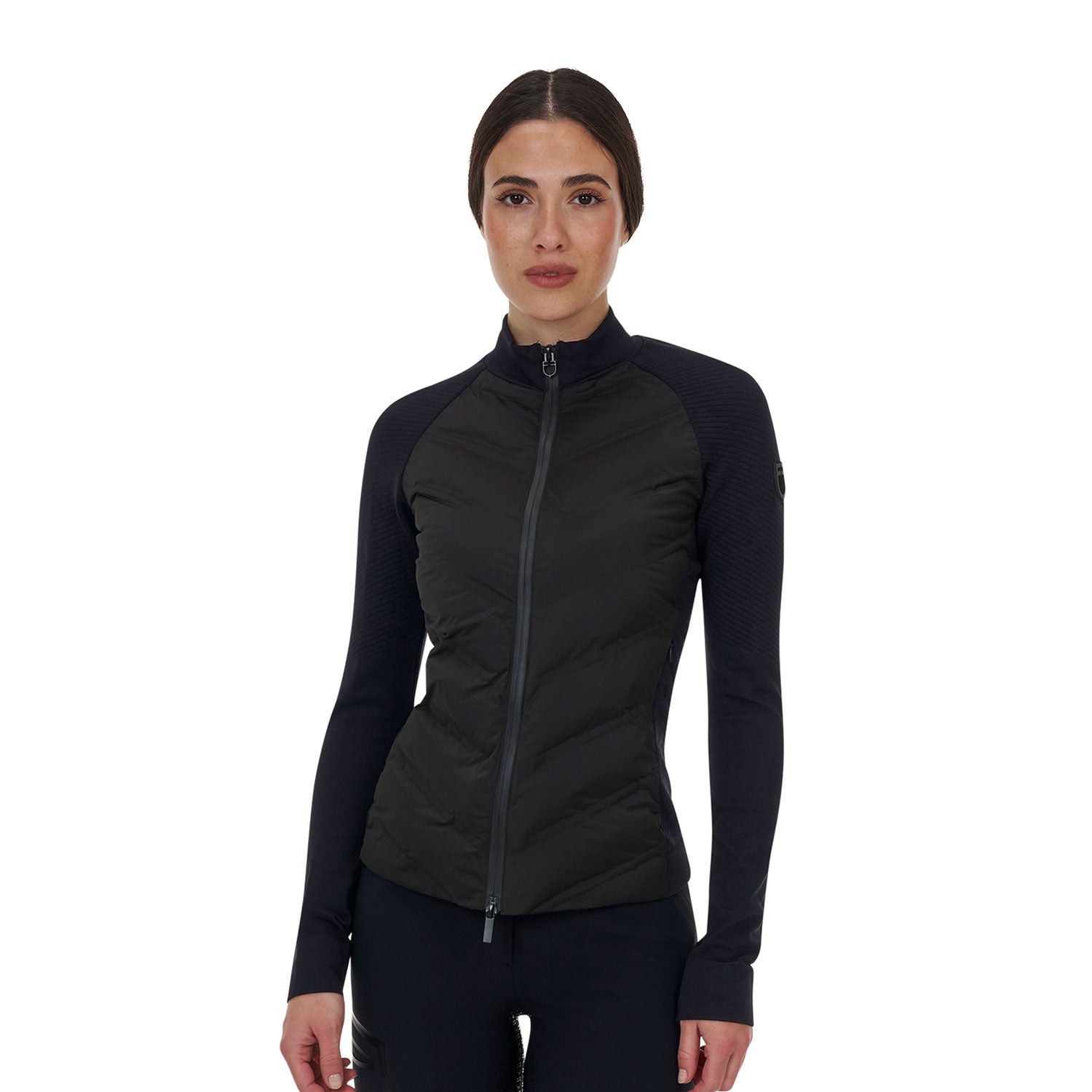 Equestro women's ridertechnology full zip hibryd nylon+knit quilted jacket - neutra