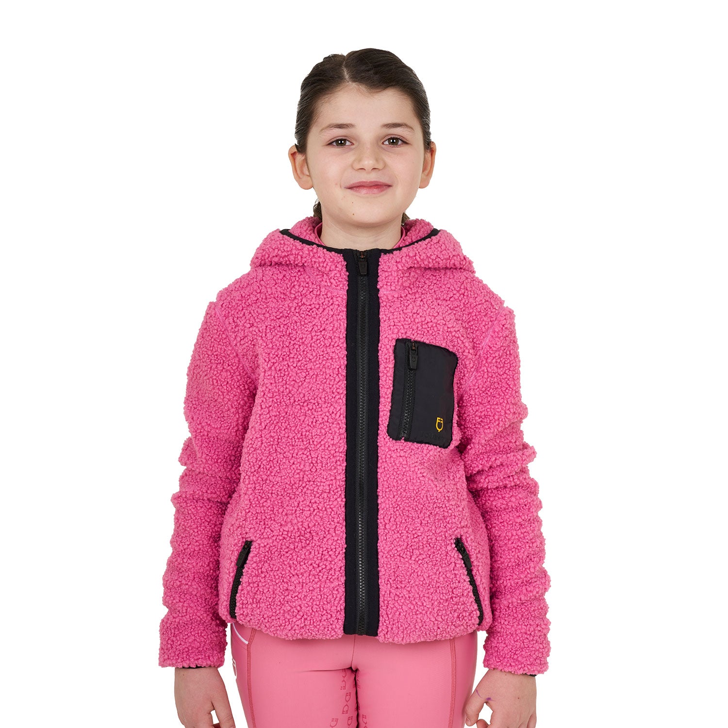 Equestro junior teddy full zip jacket with hood - Colore CHATEAU ROSE (17-2120)