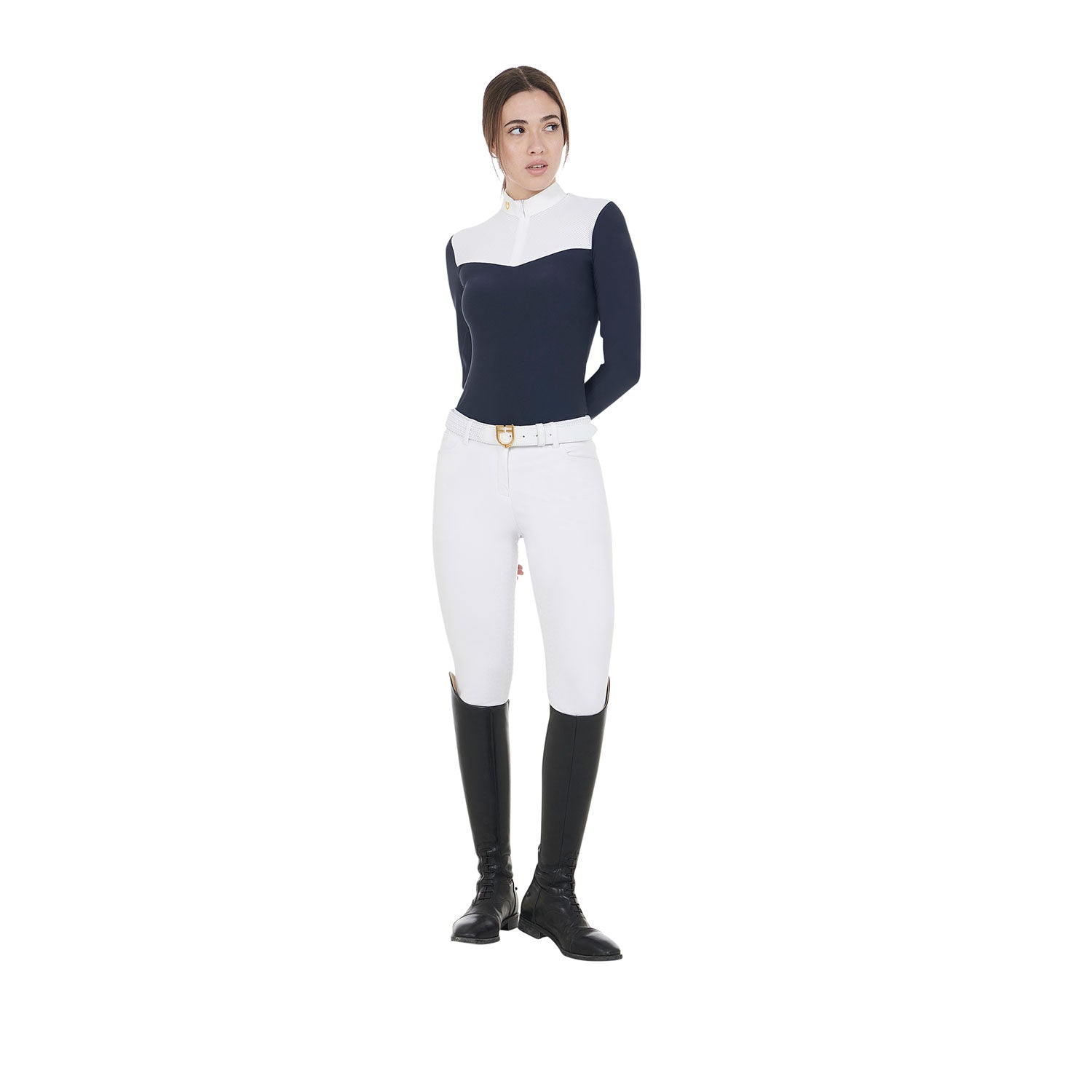 Equestro woman competition ls zip shirt 1/2 mesh - Colore NAVY BLAZER (19-3923)