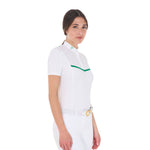 Equestro women's knit tape competition polo shirt ss buttons - Colore WHITE/ULTRAMARINE GREEN (18-5338)