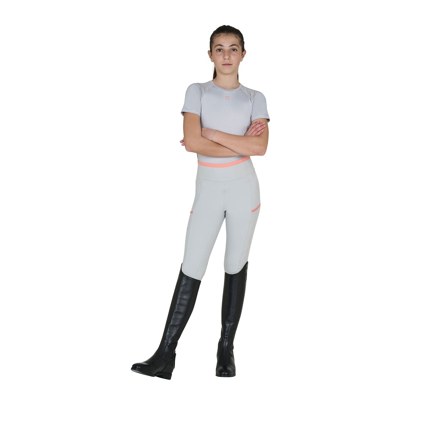 Equestro technical junior training t-shirt - Colore HARBOR MIST (14-4202)/DESERT FLOWER (15-1435)