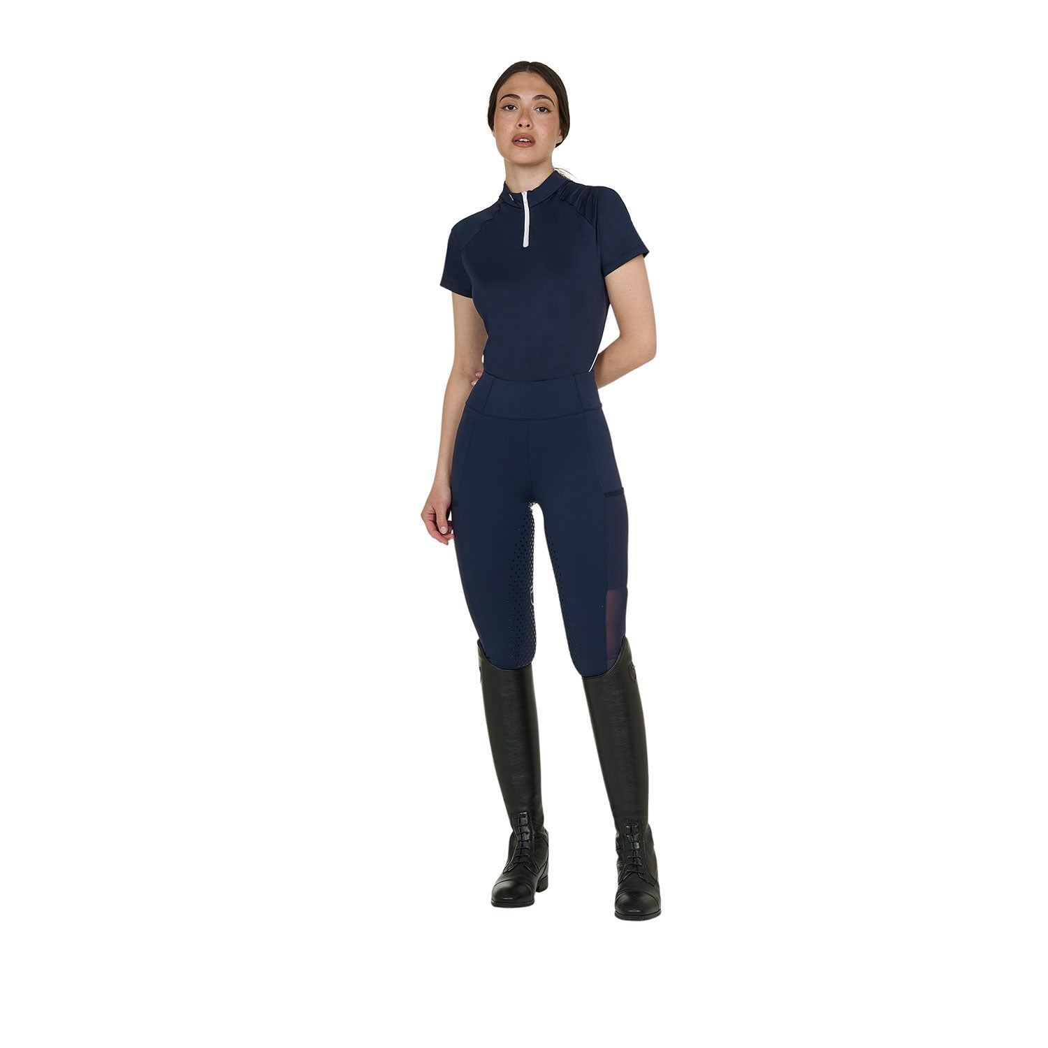 Equestro woman technical training polo ss zip - Colore NAVY BLAZER (19-3923)
