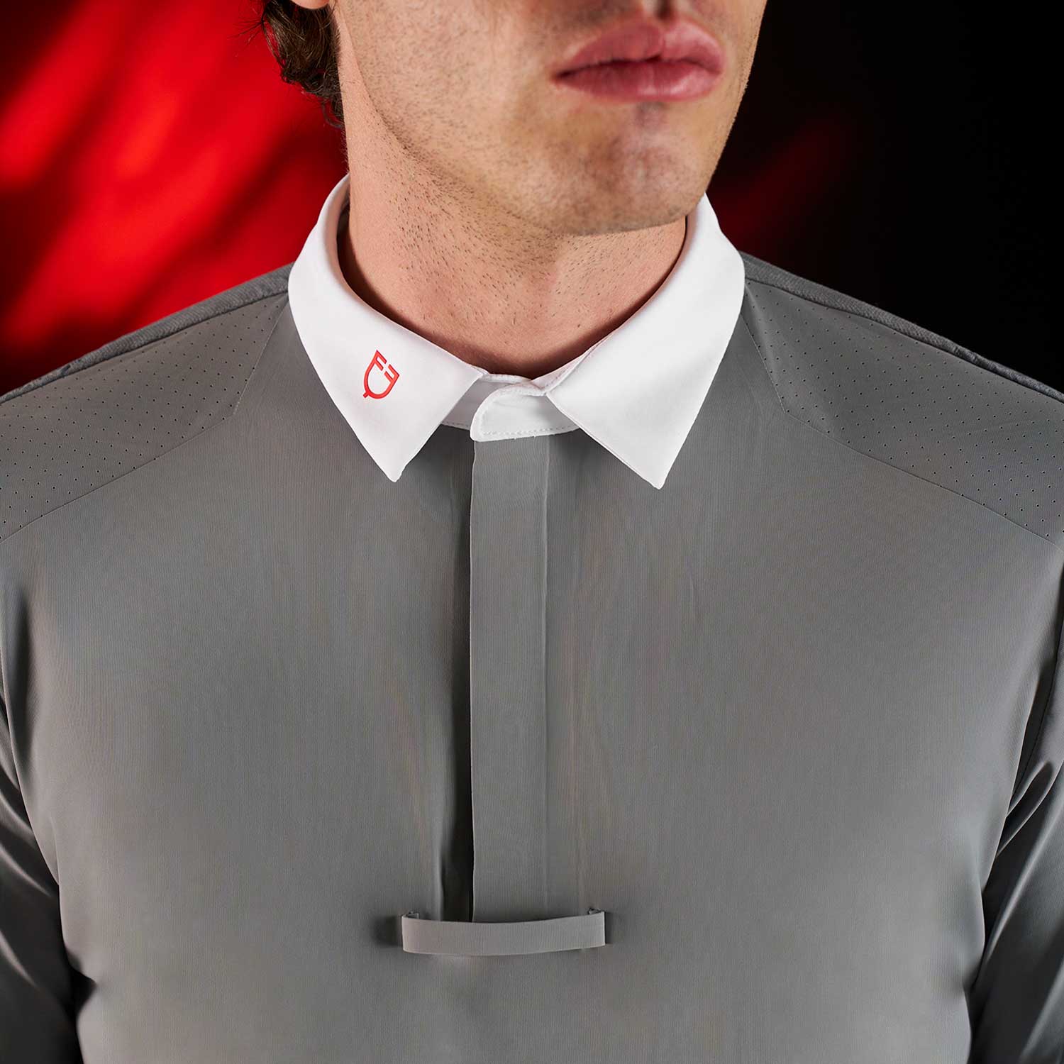 Equestro men's competition ridertechnology polo shirt ss with buttons - Colore MOCKINGBIRD (18-4015)