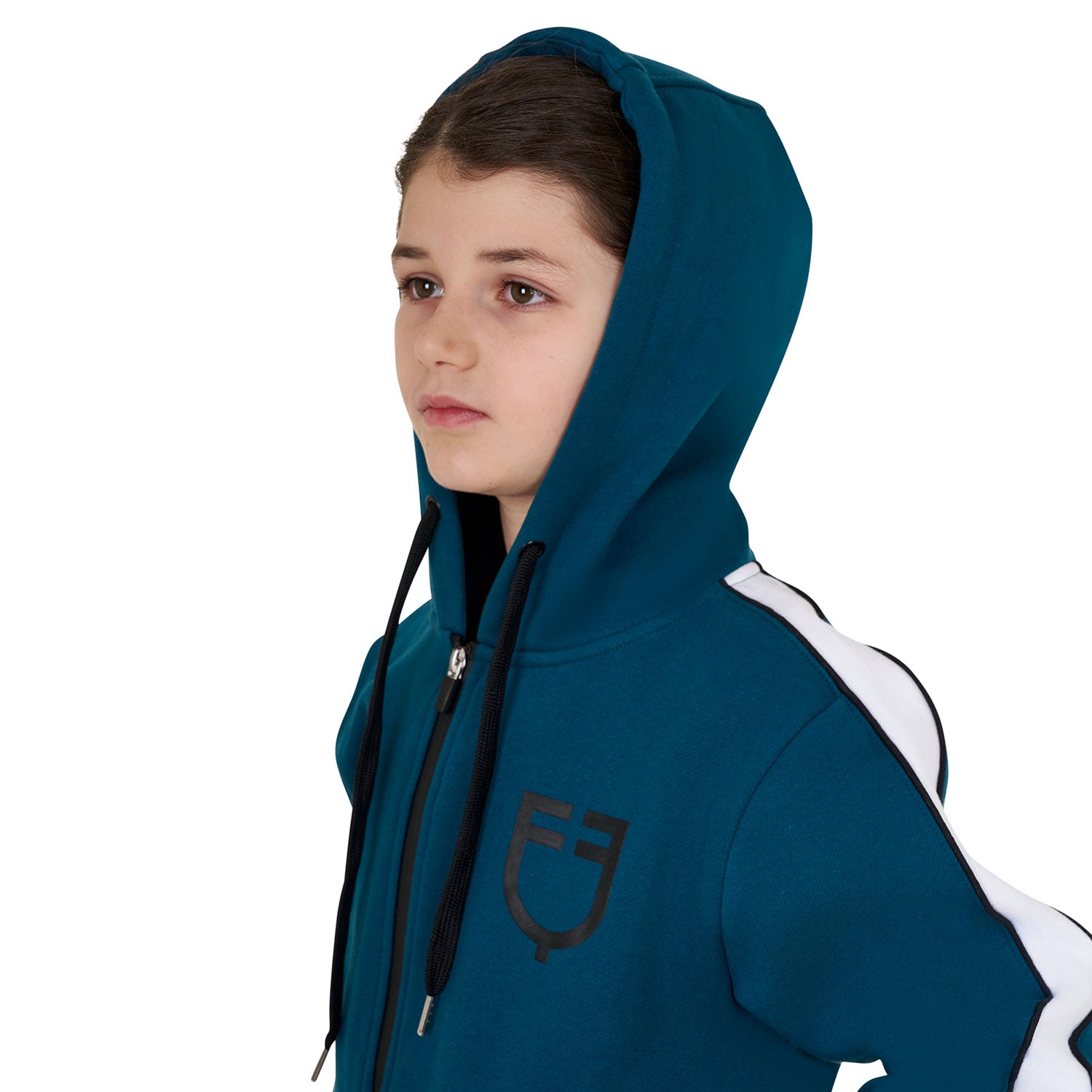 Equestro girl's cotton fleece hoodie zip - Colore BLUE CORAL (19-4526)