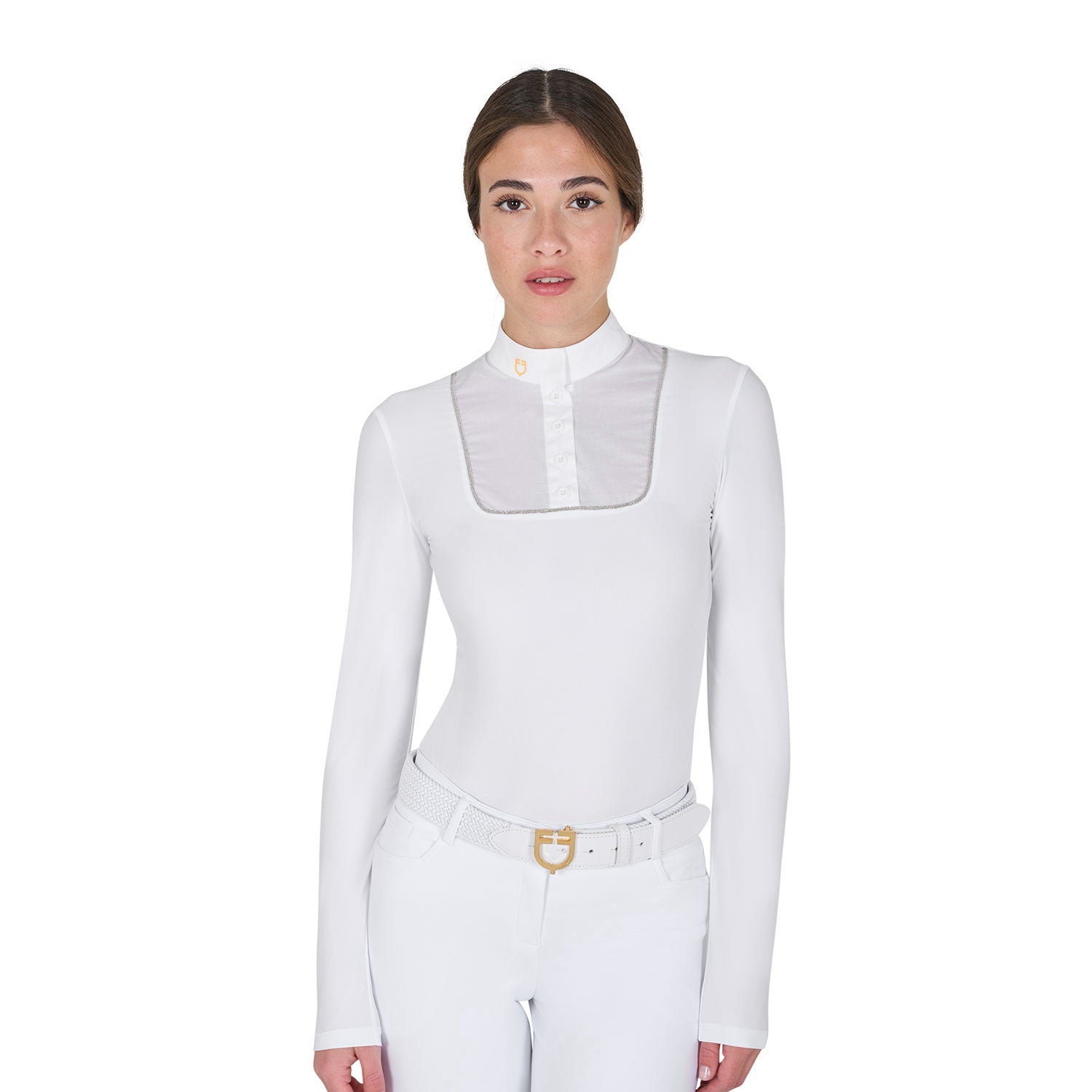 Equestro women's competition polo shirt ls buttons jersey - neutra