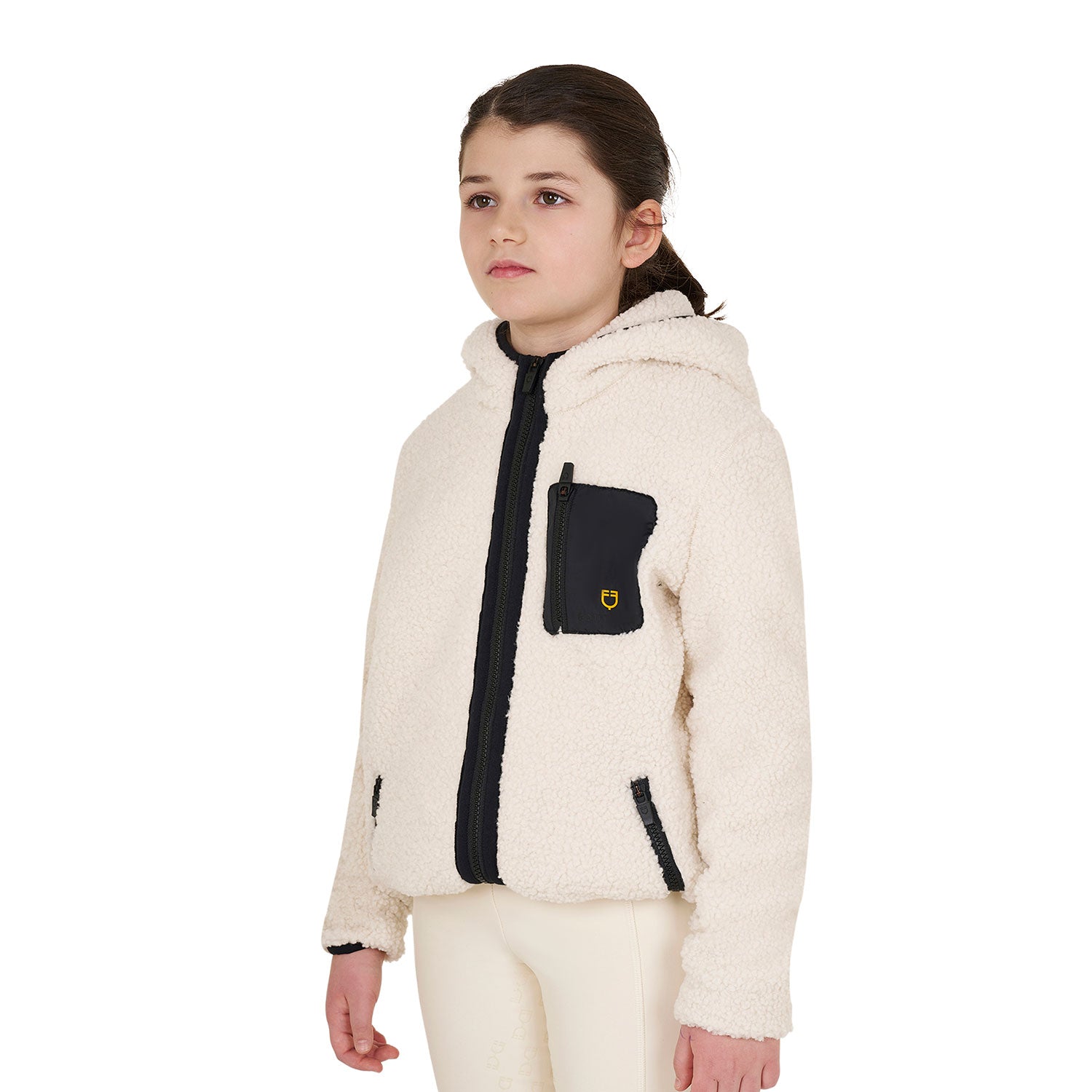 Equestro junior teddy full zip jacket with hood - Colore ANTIQUE WHITE (11-0105)