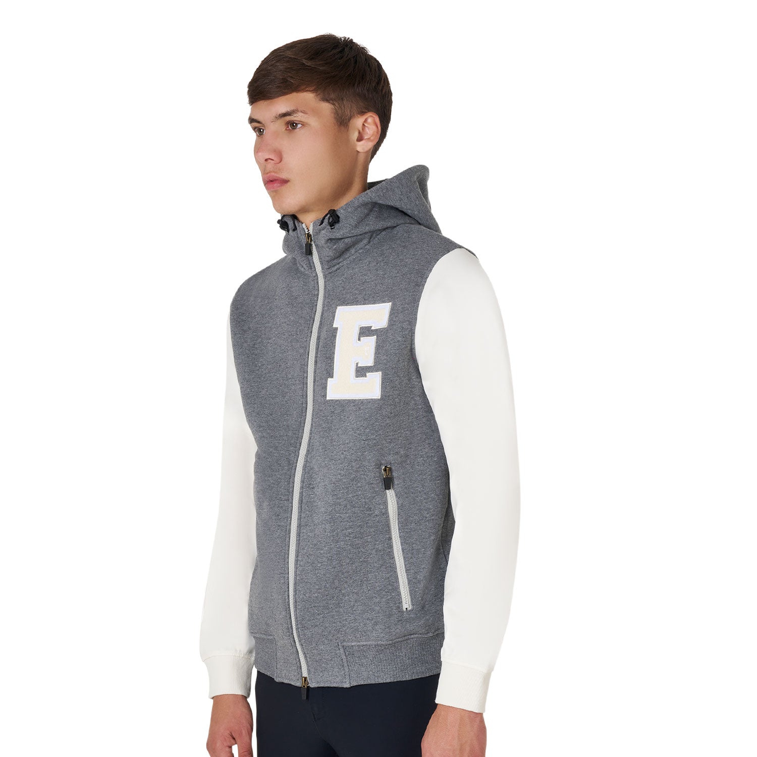 Equestro men's winter institutional bicolor hoodie - Colore GREY MELANGE/ANTIQUE WHITE (11-0105)