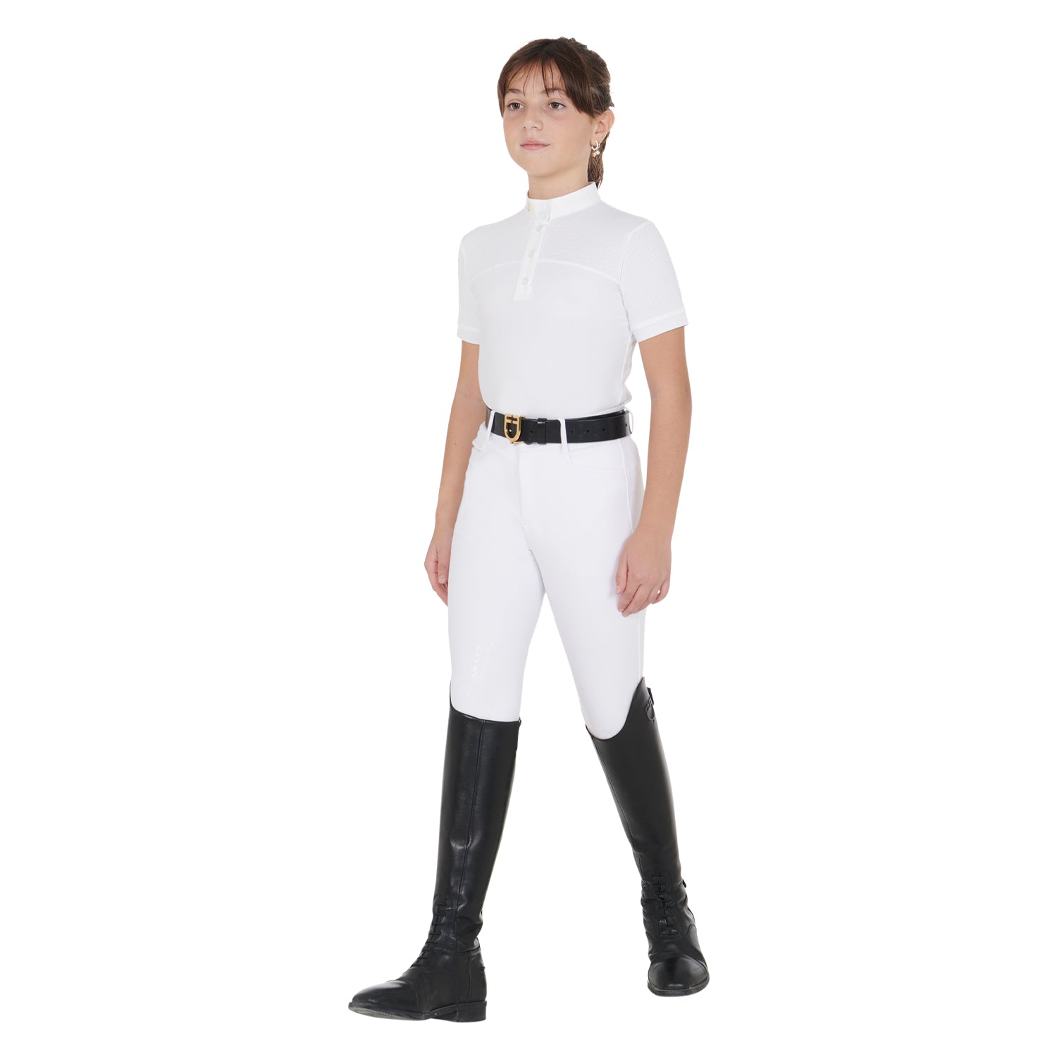 Equestro girl polo shirt ss buttons 1/2 mesh - Colore WHITE