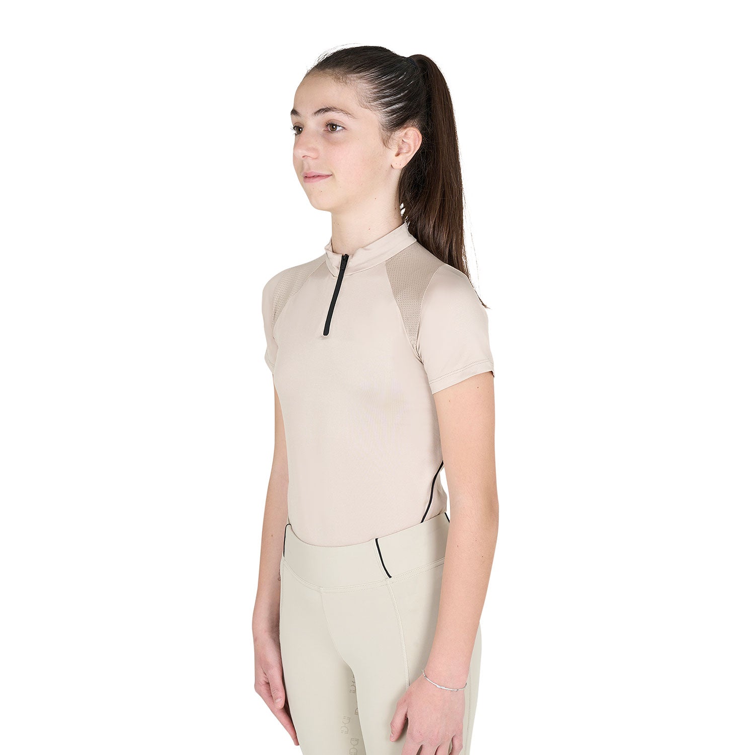 Equestro junior technical training polo ss zip - Colore OXFORD TAN (15-1306)