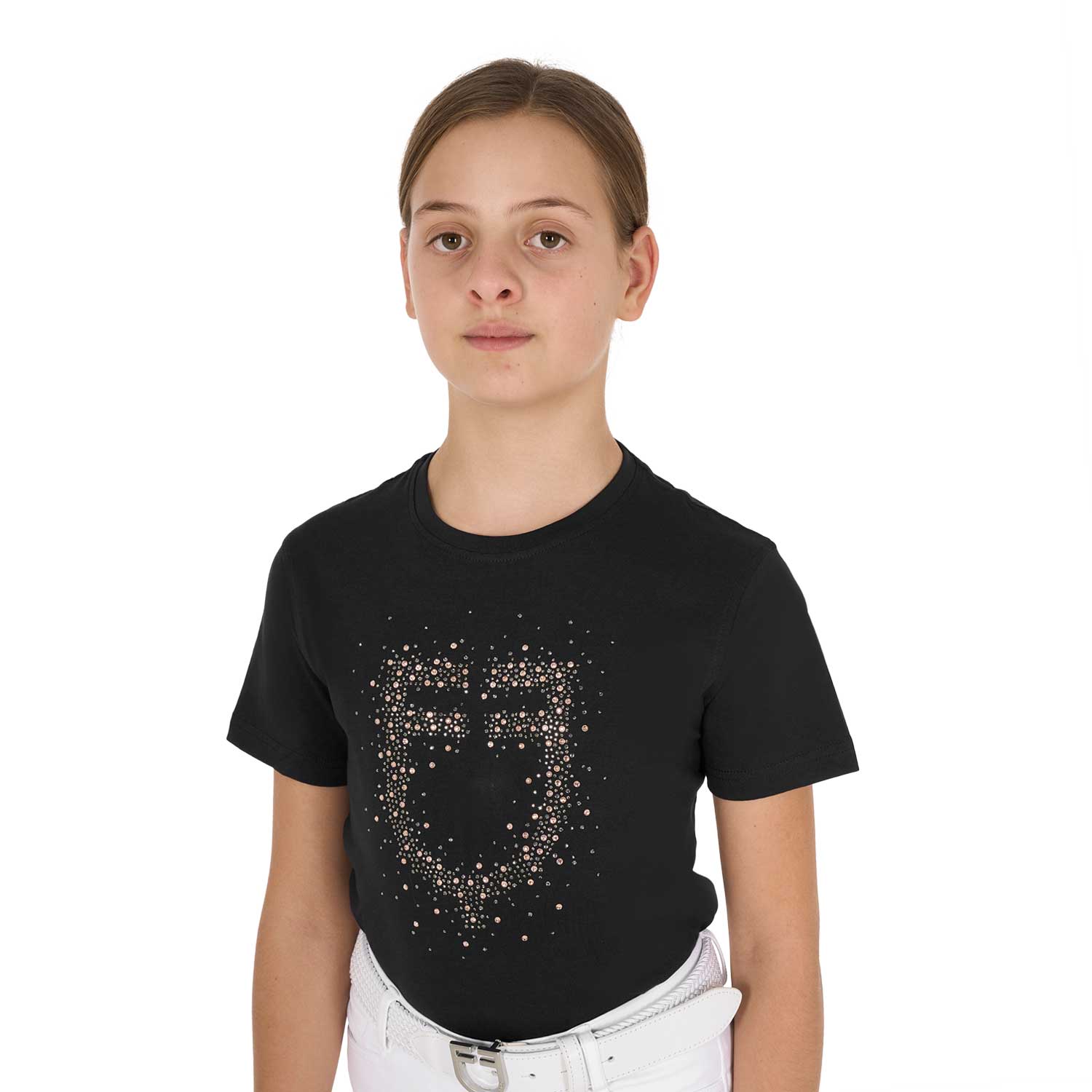 Equestro girl's pink diamond logo cotton t-shirt - Colore BLACK