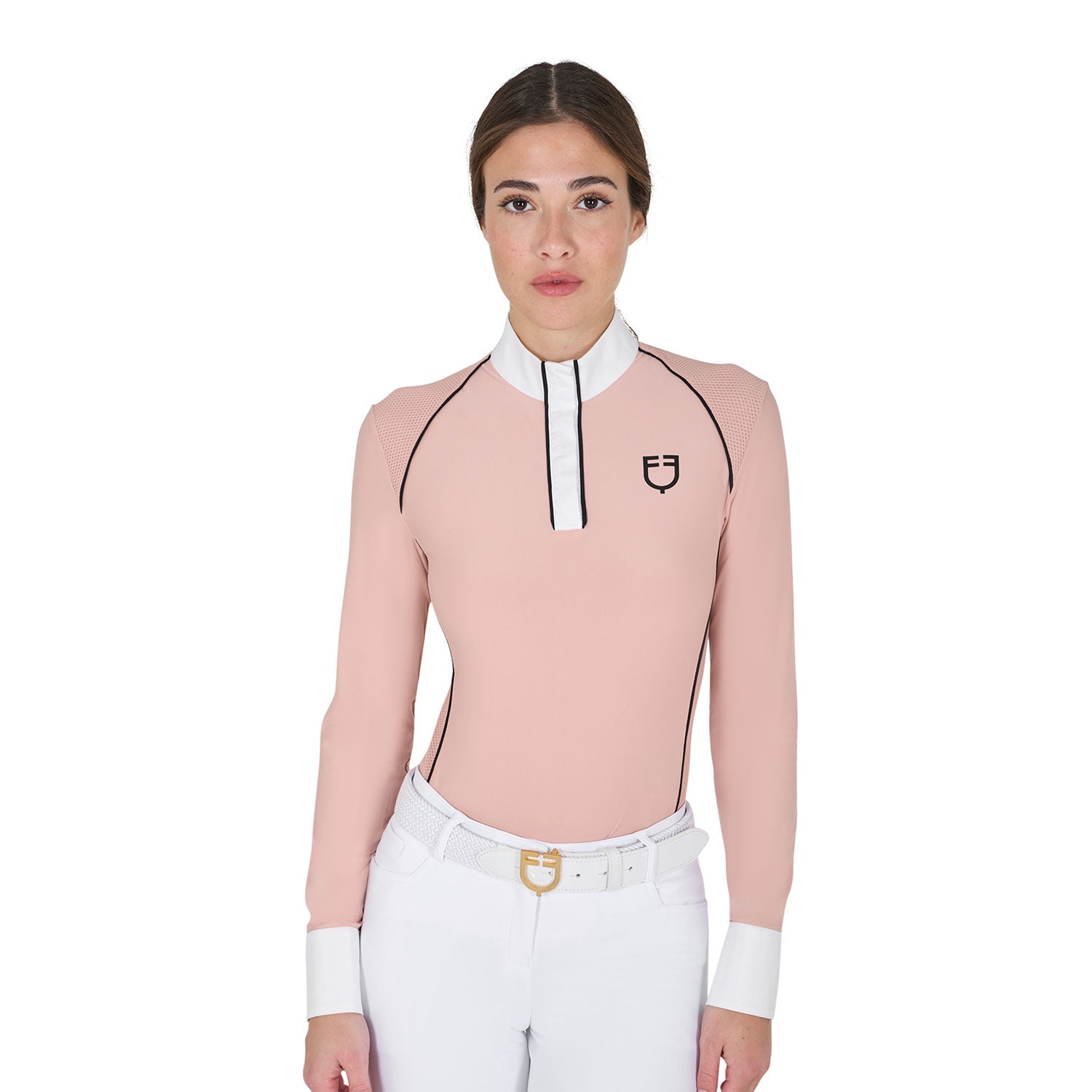 Equestro women's competition polo shirt ls mesh insert - neutra