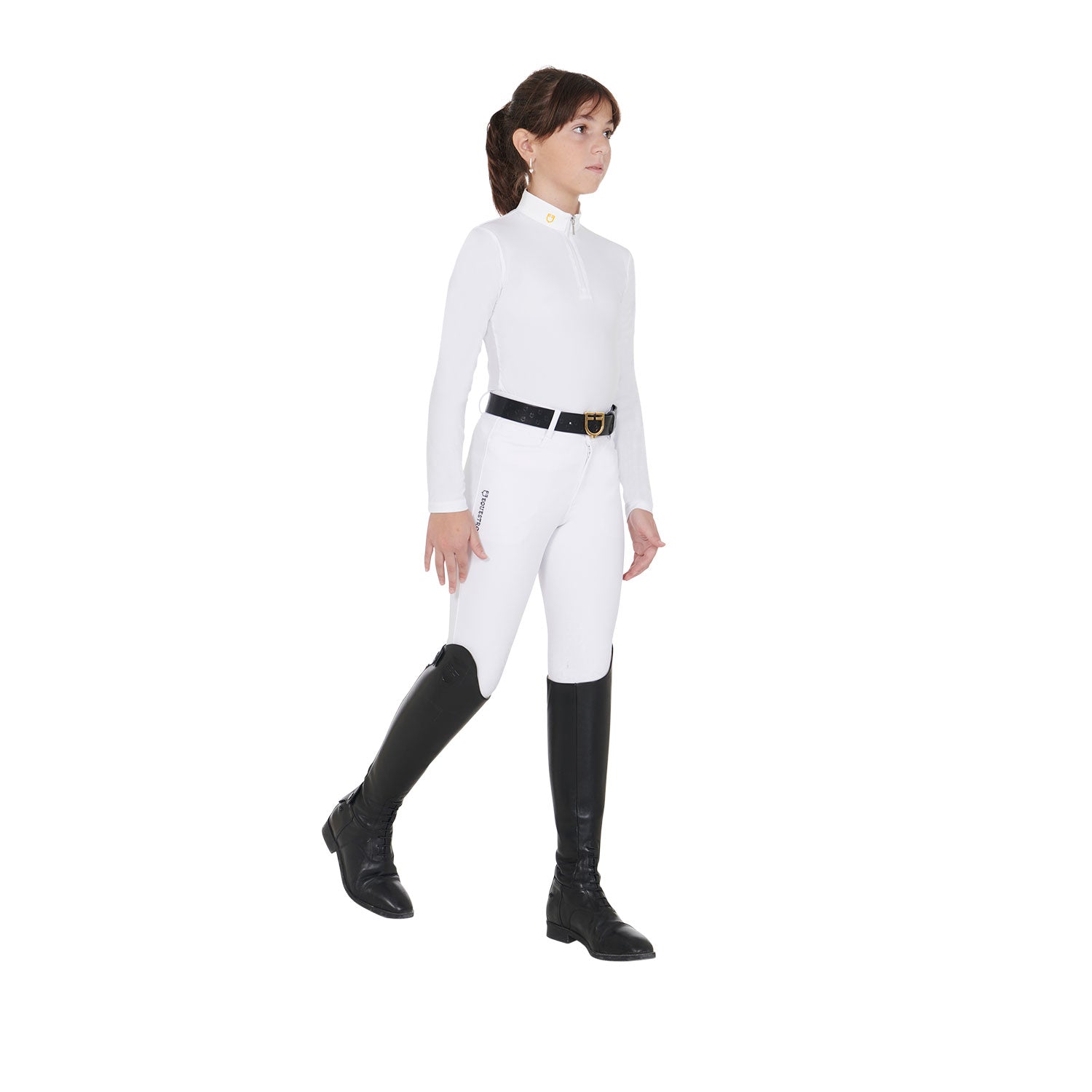 Equestro polo bambina  equestro zip manica lunga modello warm+ - Colore WHITE