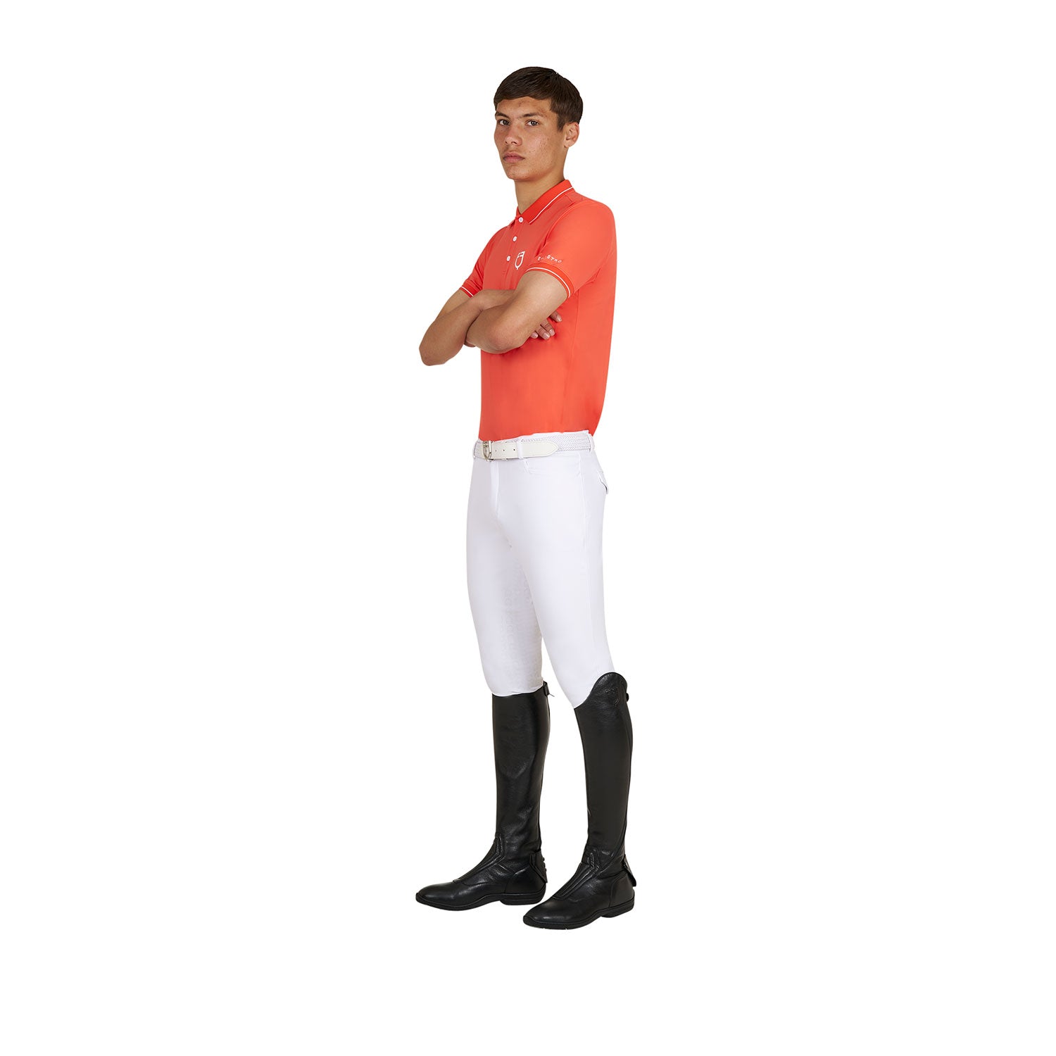 Equestro men's technical training polo - Colore CHERRY TOMATO (17-1563)/WHITE