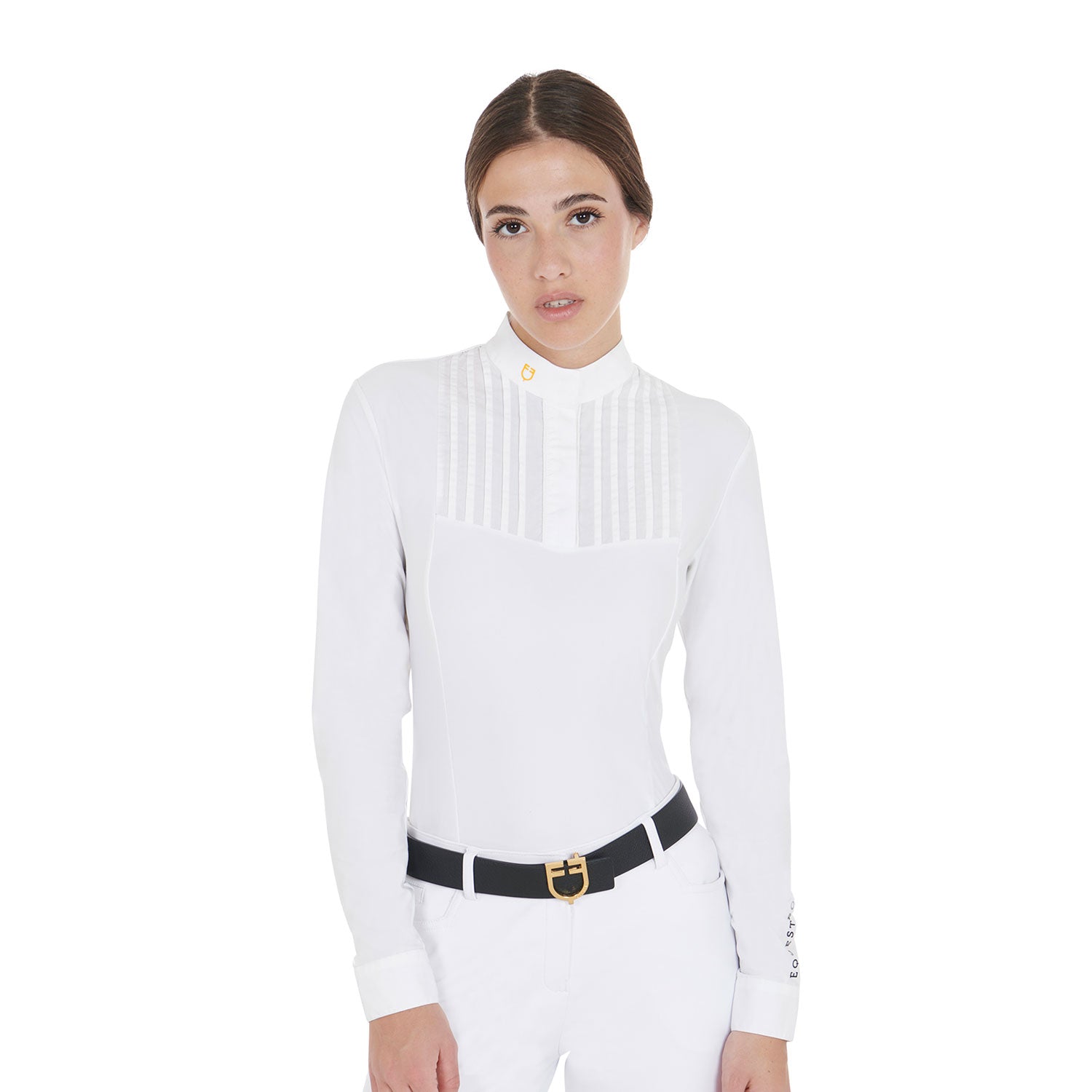 Equestro woman competition ls buttons shirt 1/2 cotton - neutra