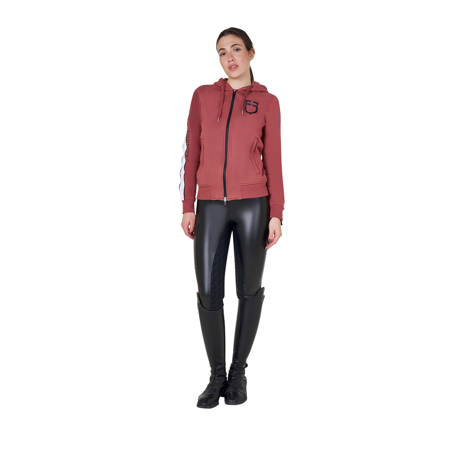 Equestro women's cotton fleece hoodie zip - Colore REDWOOD (18-1443)