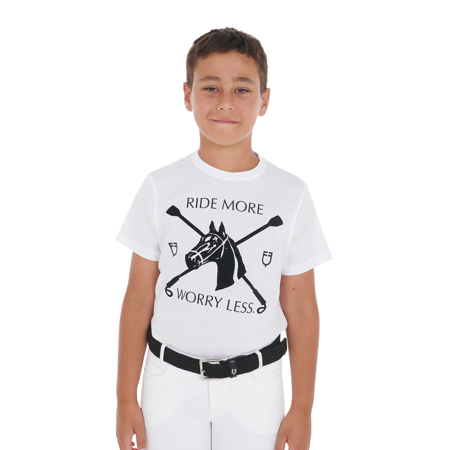 Equestro horse head+wips junior cotton t-shirt - Colore WHITE