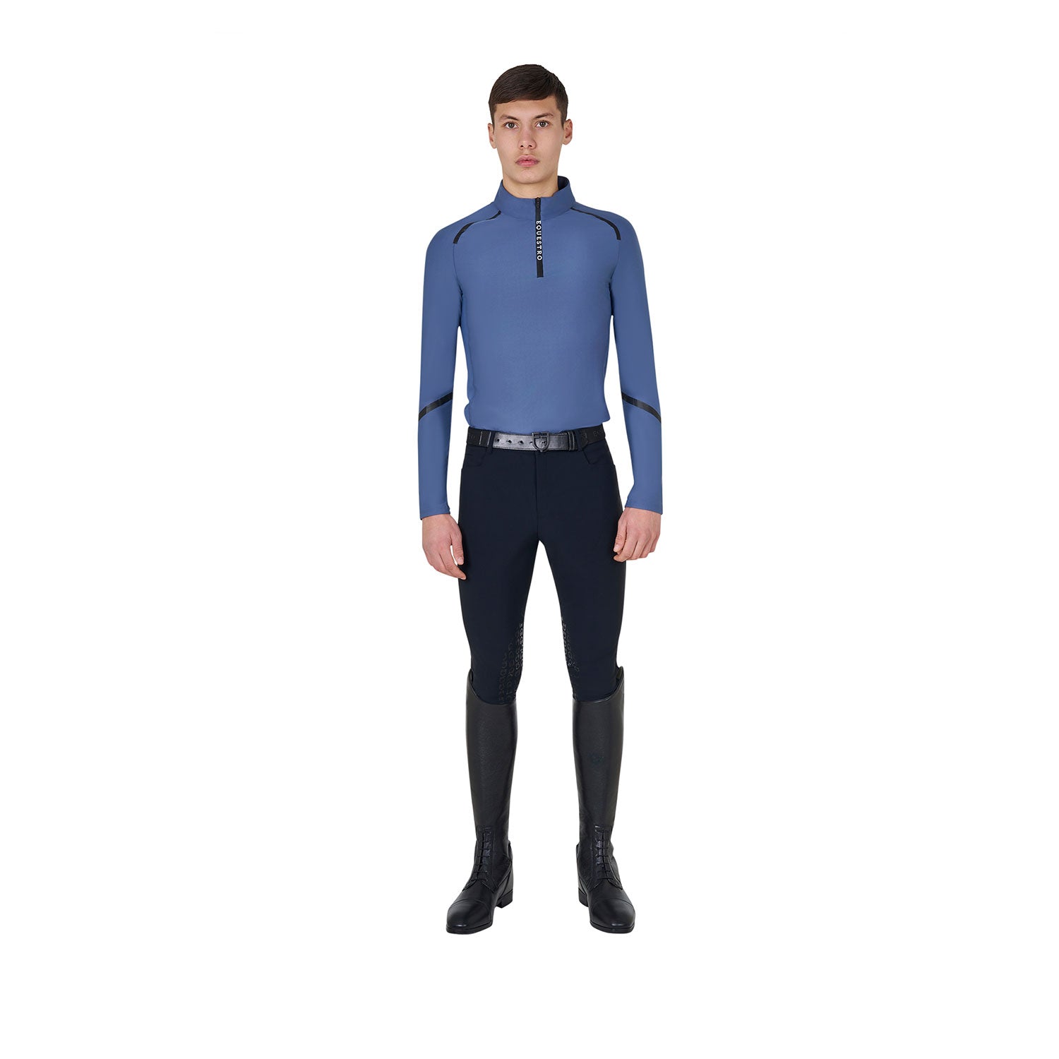 Equestro men's technical training polo shirt ls zip - Colore BERING SEA (18-4028)