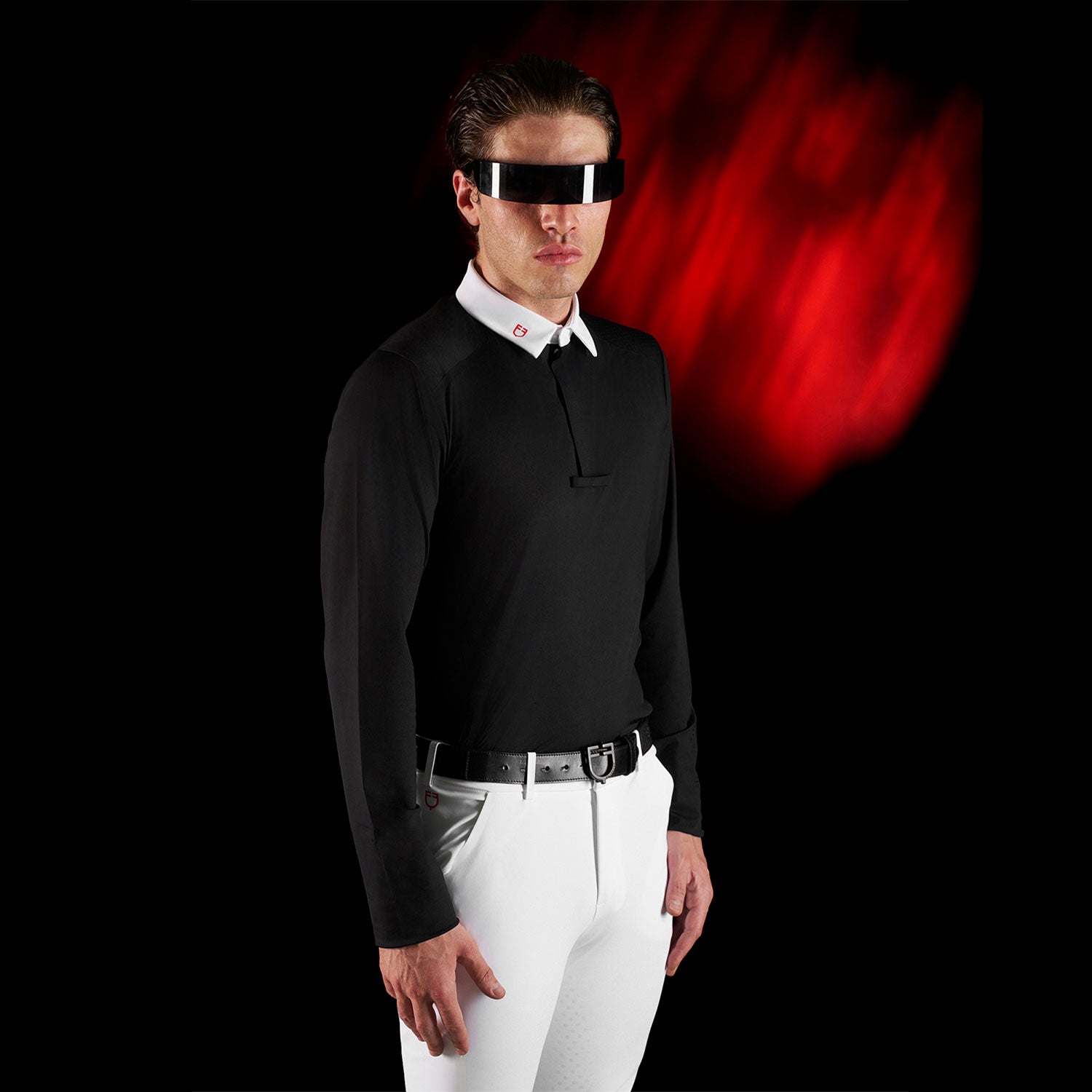 Equestro men's competition ridertechnology ls polo shirt with zip - Colore BLACK