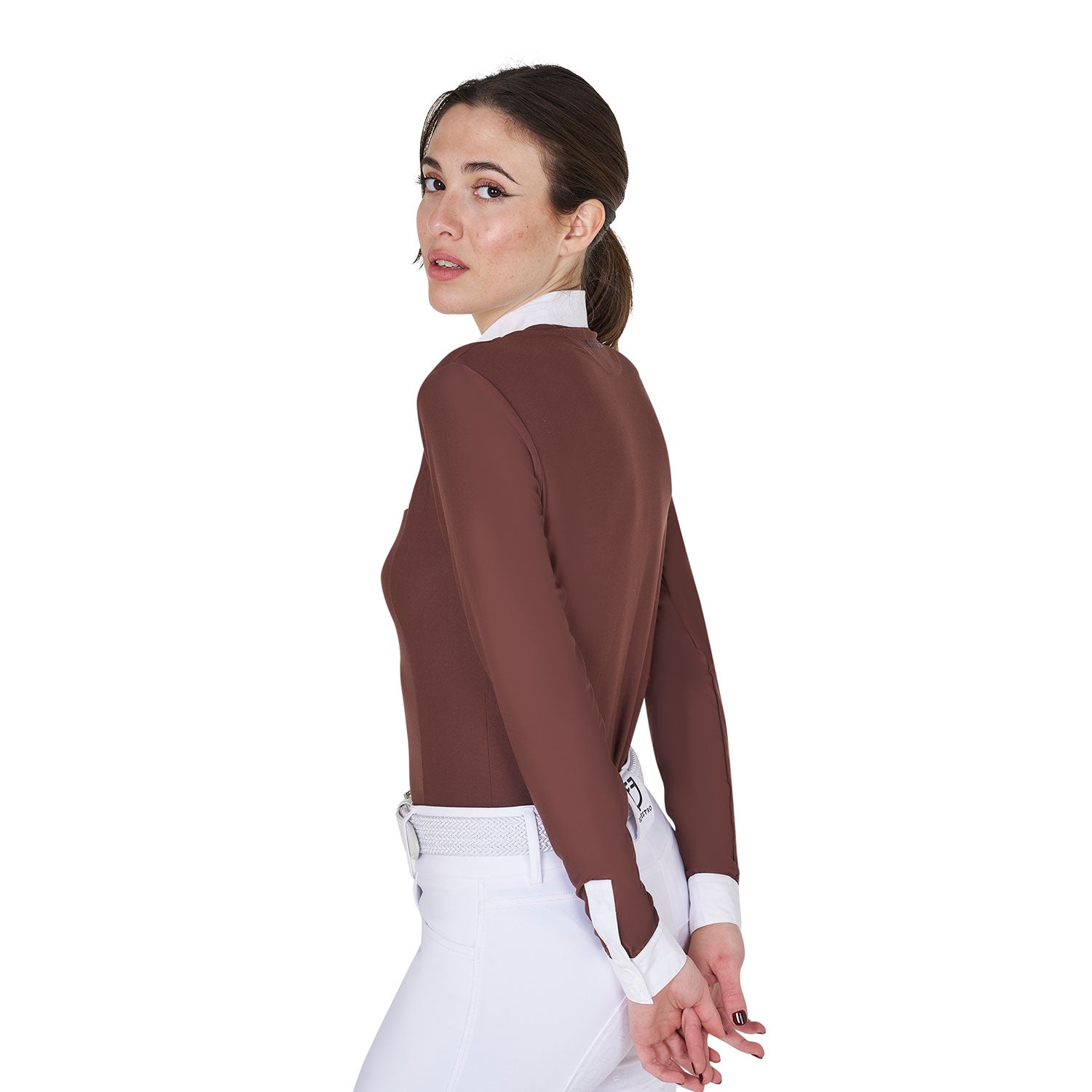 Equestro woman competition ls buttons shirt 1/2 cotton - Colore MARRON (18-1415)