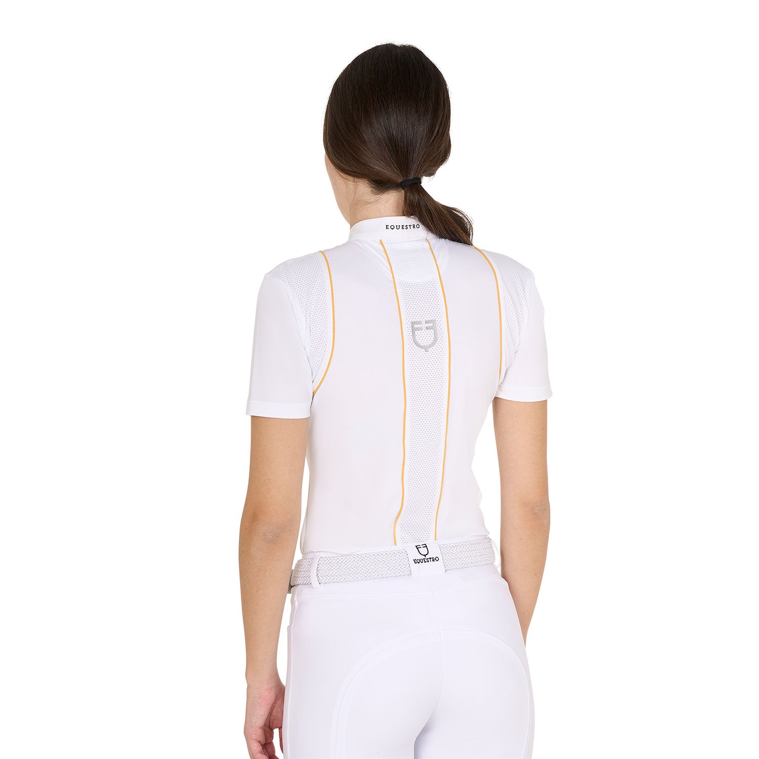 Equestro women's competition polo shirt ss buttons - Colore WHITE/YELLOW