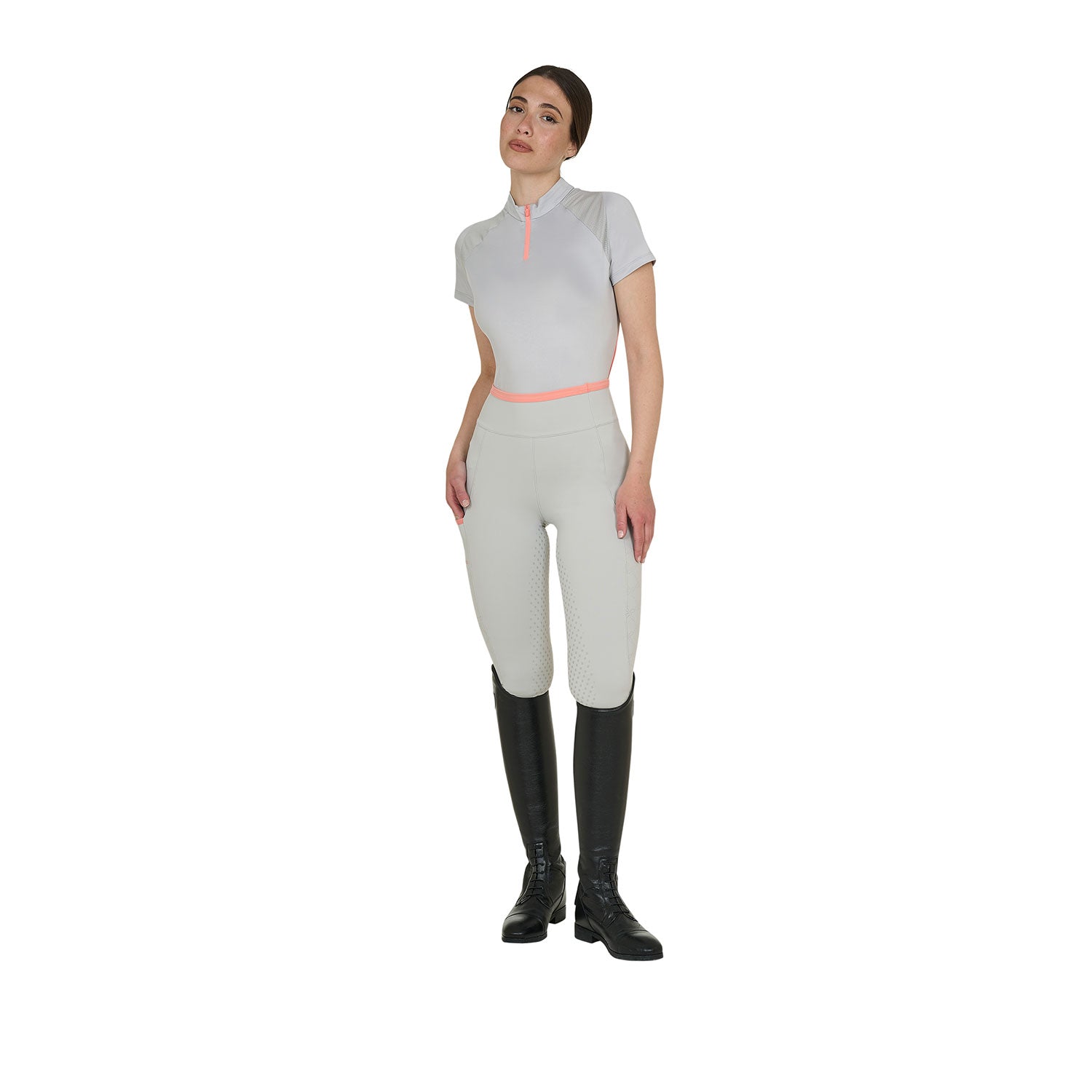 Equestro woman technical training polo ss zip - Colore HARBOR MIST (14-4202)/DESERT FLOWER (15-1435)