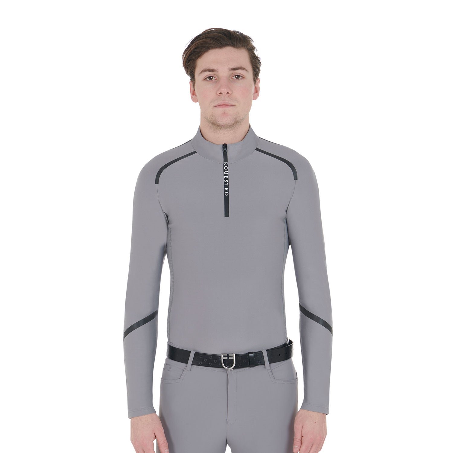 Equestro men's technical training polo shirt ls zip - neutra