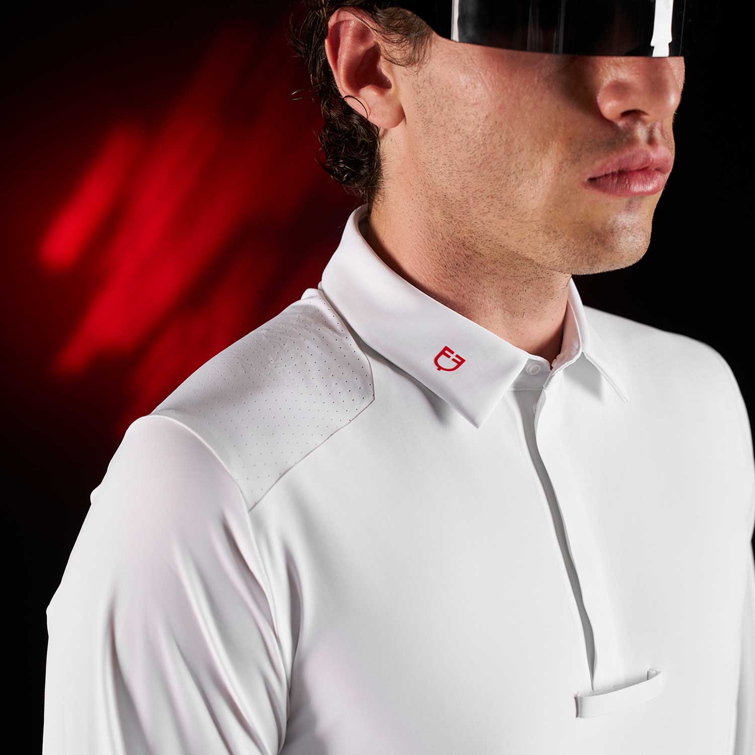 Equestro men's competition ridertechnology ls polo shirt with zip - Colore WHITE