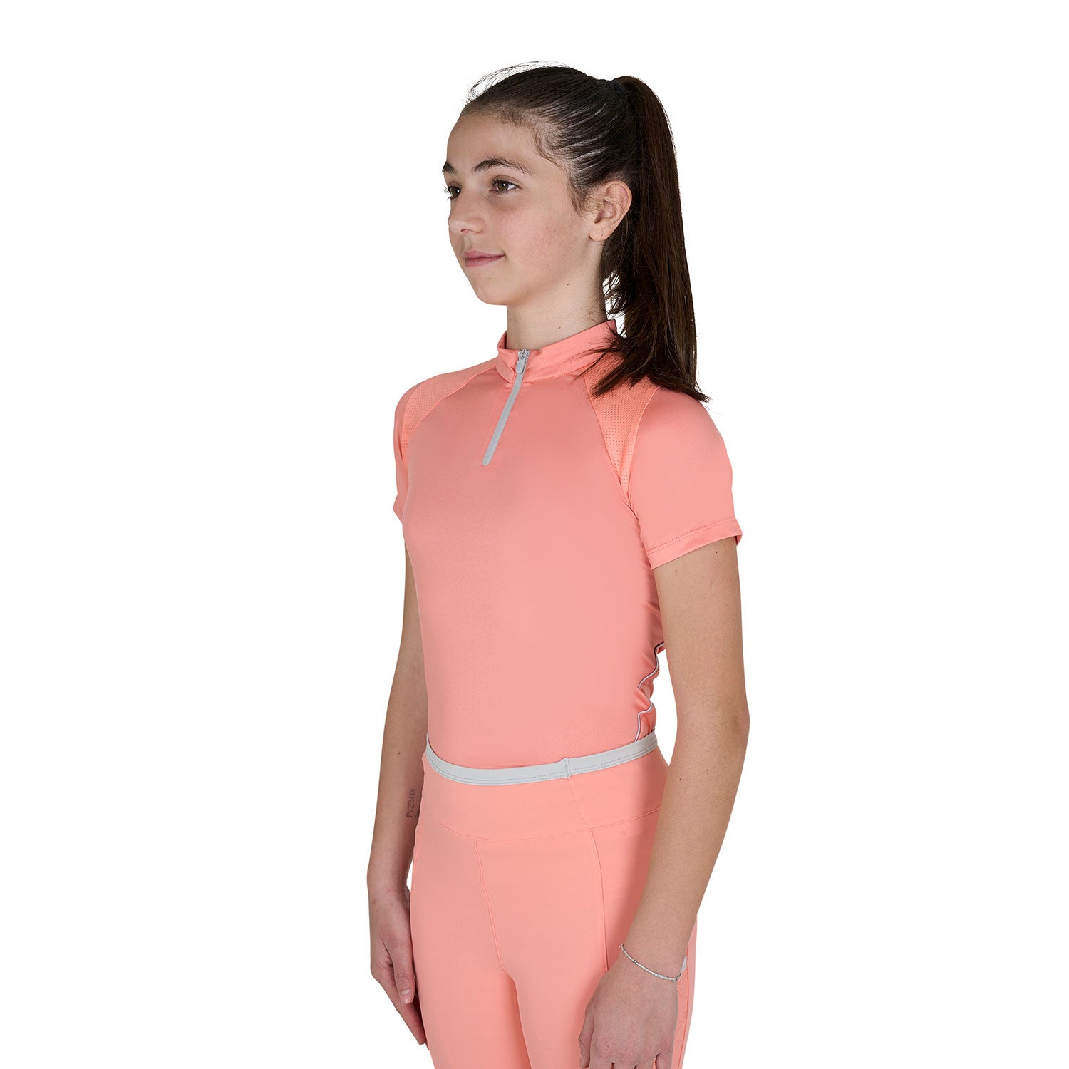 Equestro junior technical training polo ss zip - Colore DESERT FLOWER (15-1435)/HARBOR MIST (14-4202)