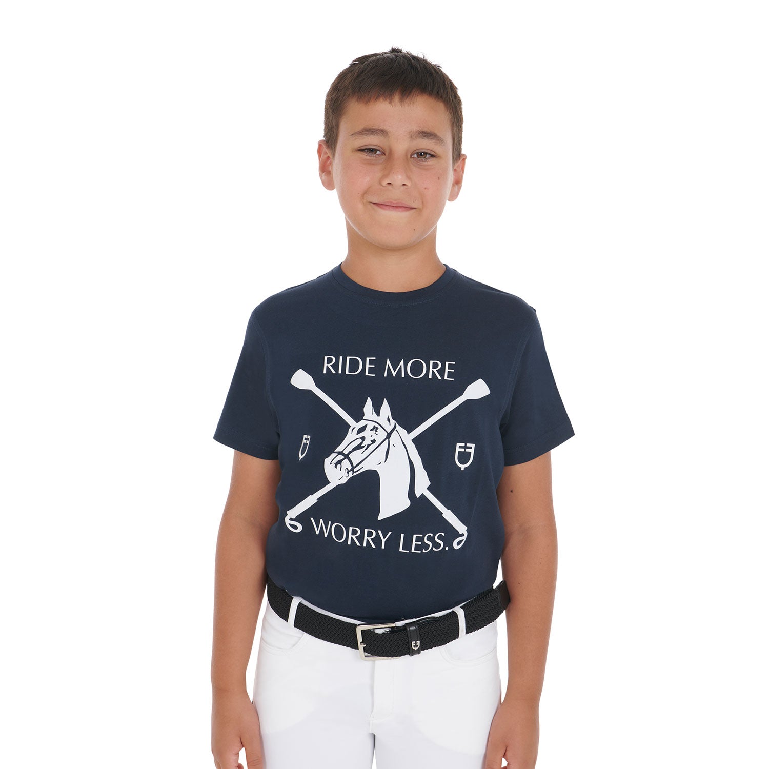 Equestro horse head+wips junior cotton t-shirt - neutra