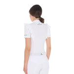 Equestro women's ruches competition polo shirt ss buttons - Colore WHITE/ULTRAMARINE GREEN (18-5338)