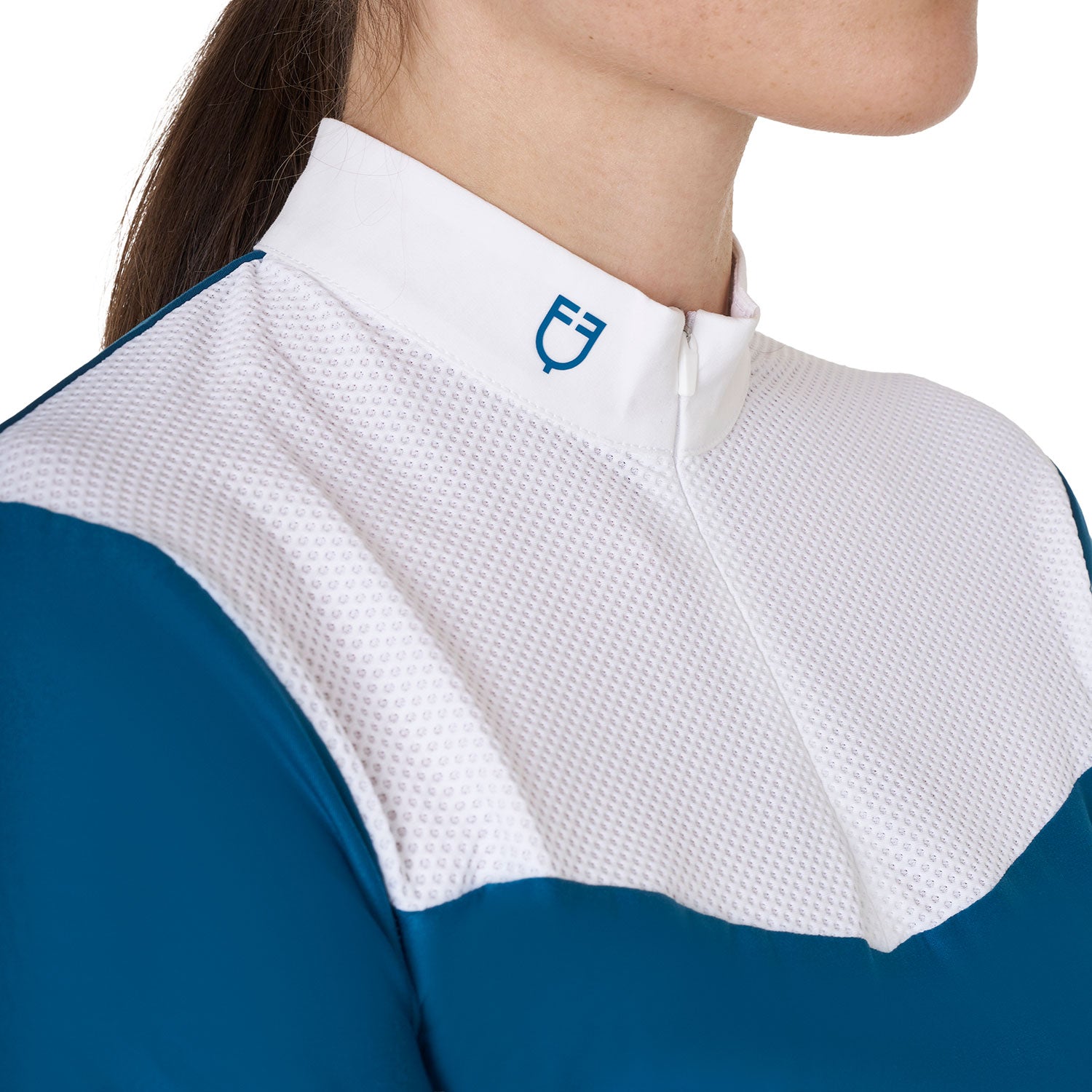 Equestro woman competition ls zip shirt 1/2 mesh - Colore BLUE CORAL (19-4526)
