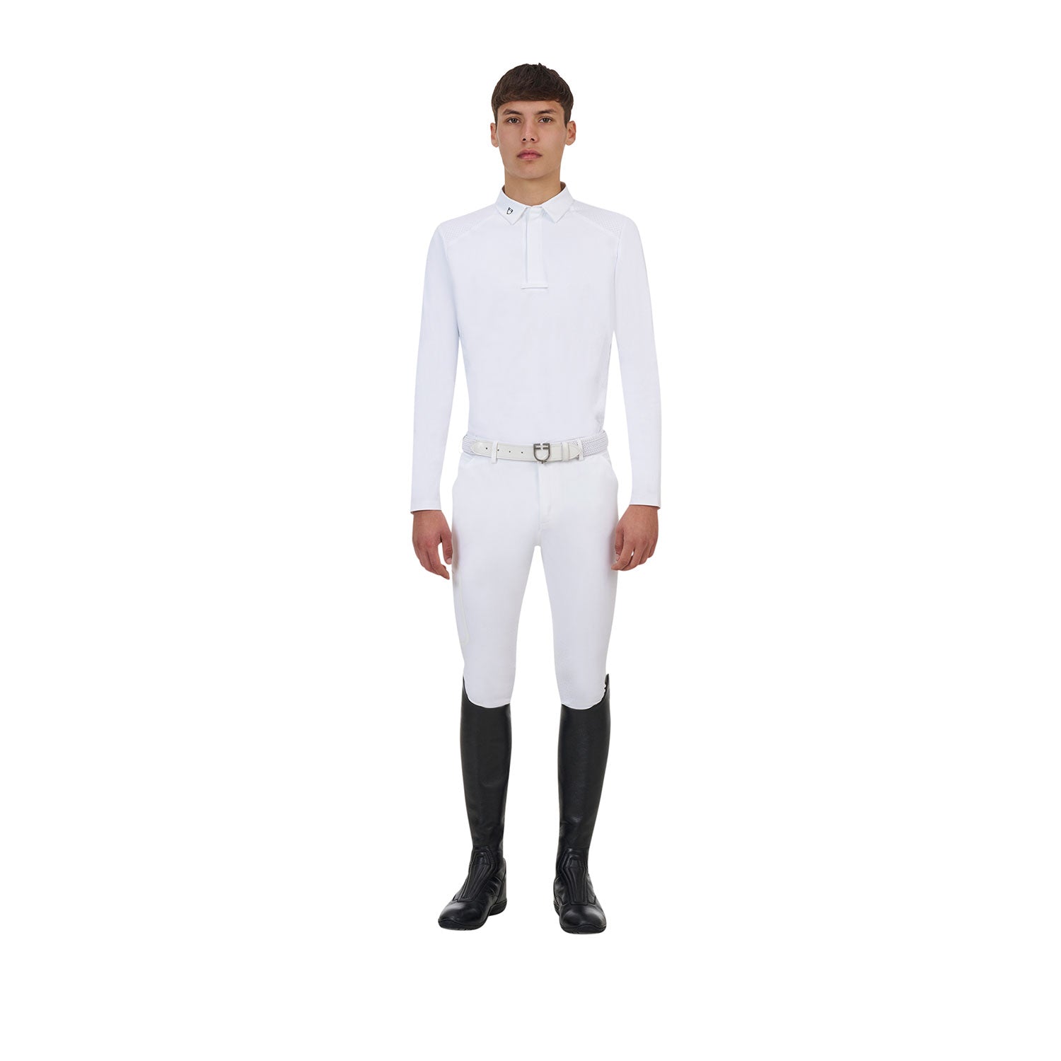 Equestro men's competition ridertechnology ls polo shirt with zip - Colore WHITE
