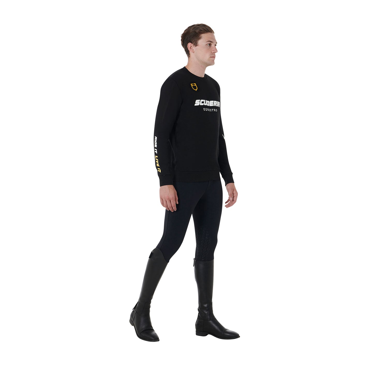 Equestro men's scuderia equestro collection round neck sweatshirt - Colore BLACK