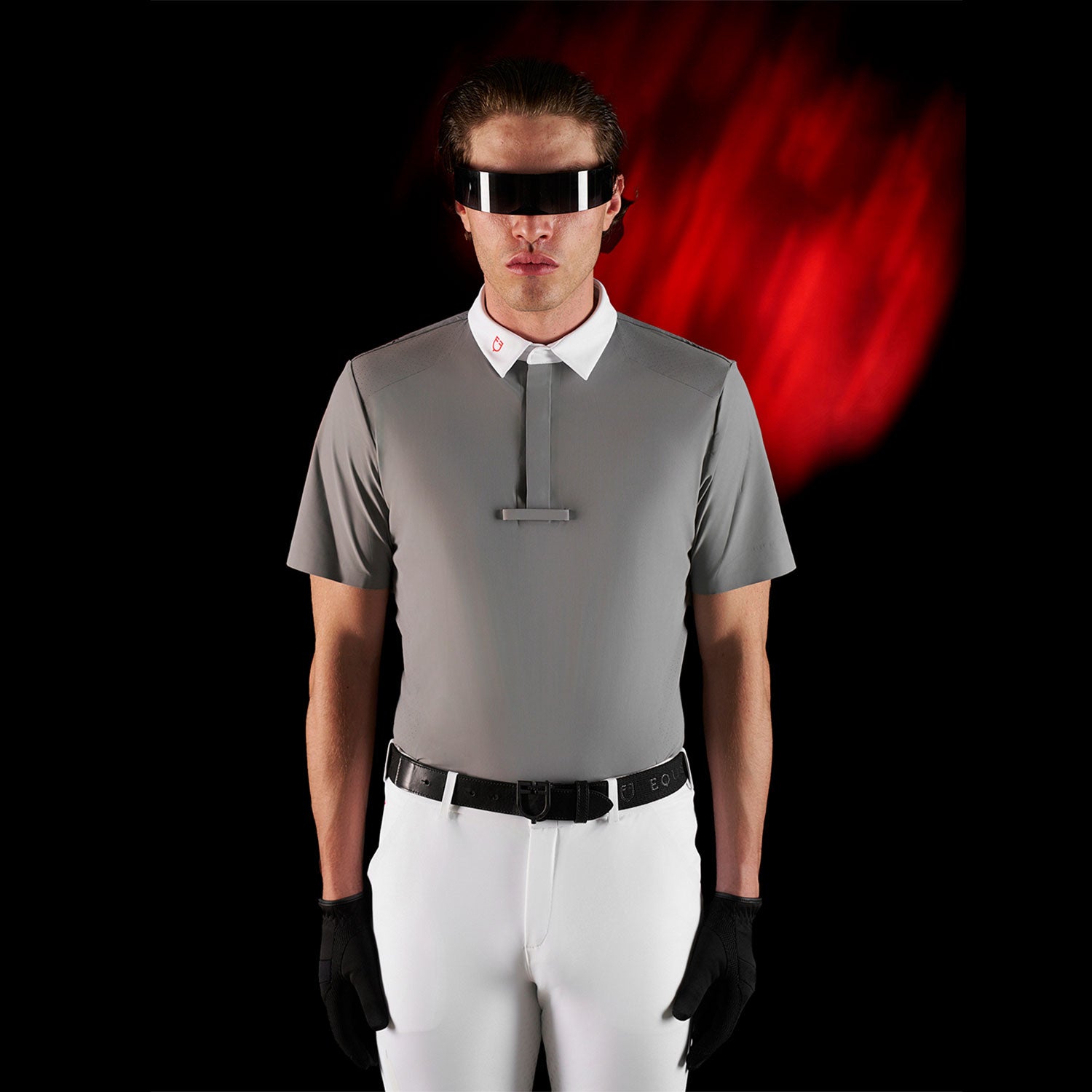Equestro men's competition ridertechnology polo shirt ss with buttons - neutra