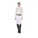 Equestro women's competition polo shirt ls buttons jersey - Colore ANTIQUE WHITE (11-0105)