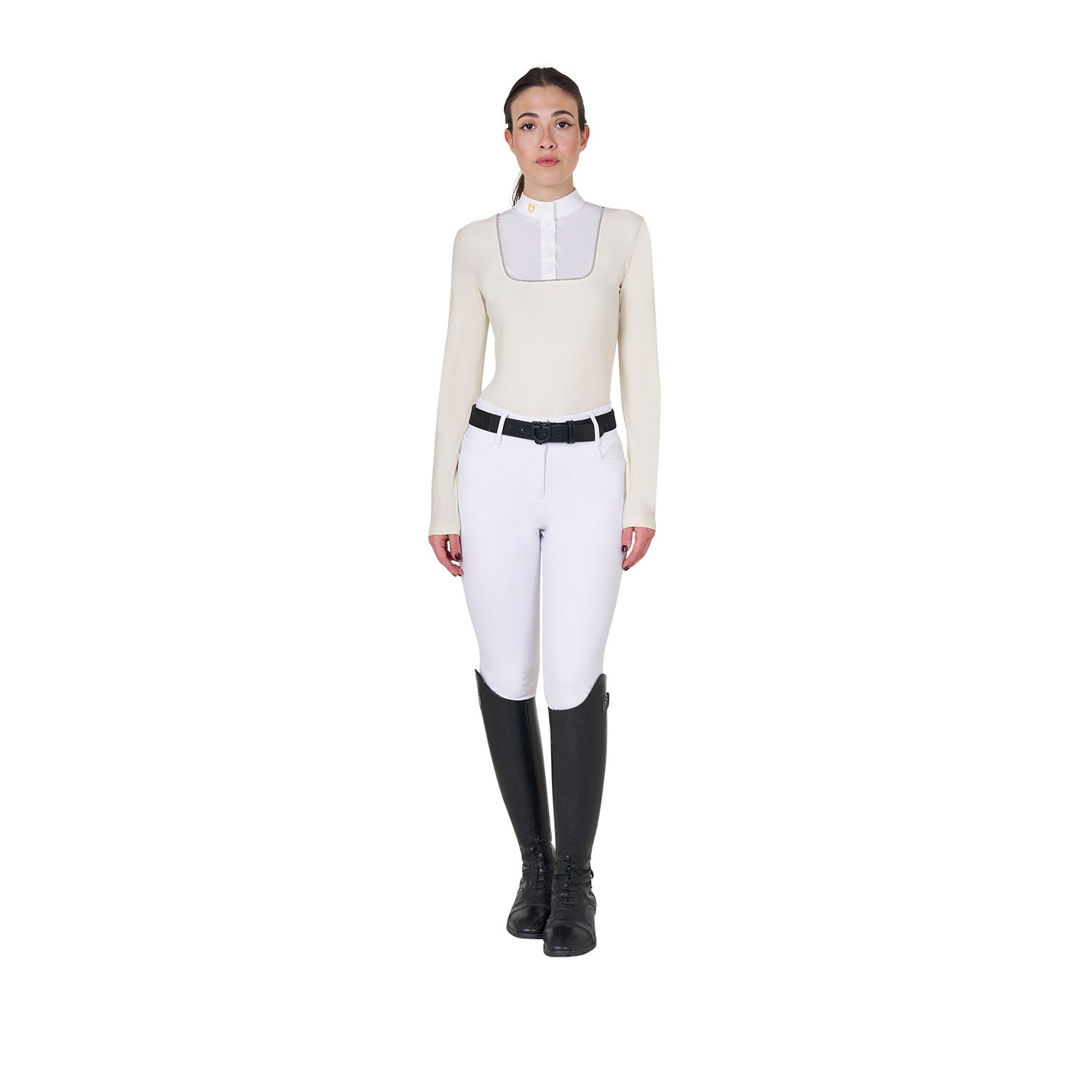 Equestro women's competition polo shirt ls buttons jersey - Colore ANTIQUE WHITE (11-0105)