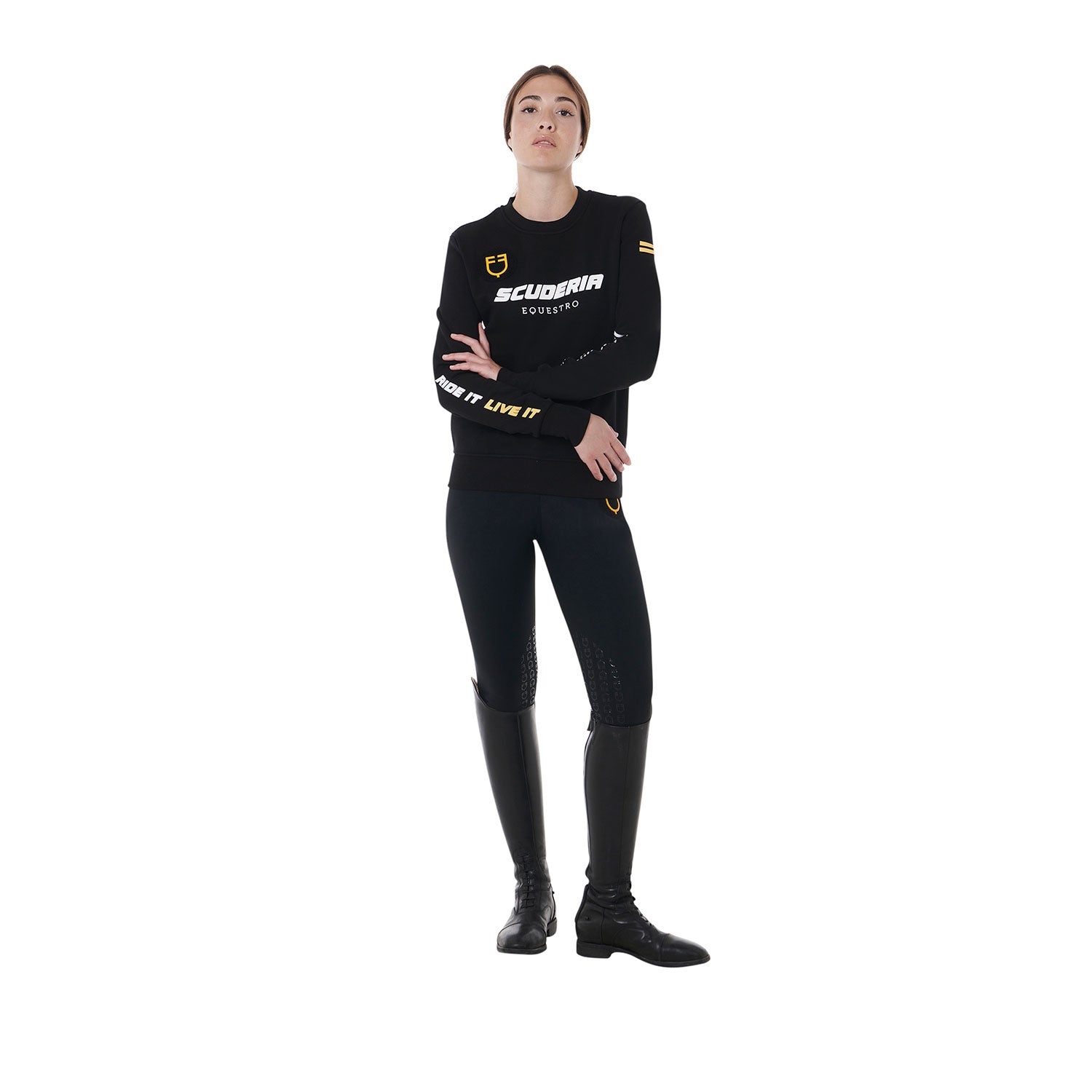 Equestro women's scuderia equestro collection round neck sweatshirt - Colore BLACK