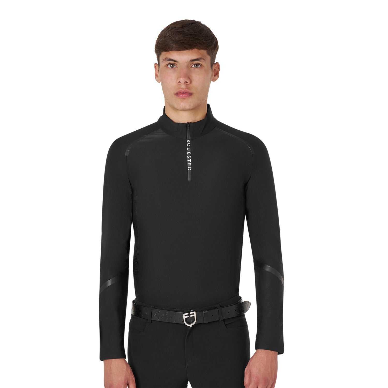 Equestro men's technical training polo shirt ls zip - neutra
