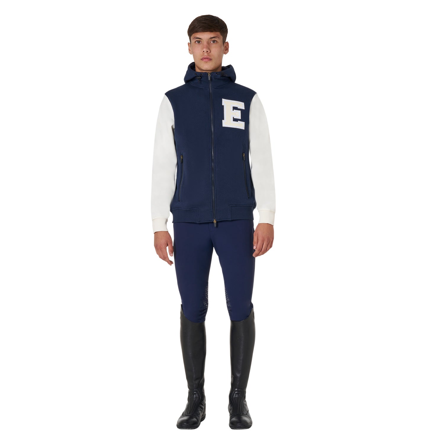 Equestro men's winter institutional bicolor hoodie - Colore NAVY BLAZER (18-3923)/ANTIQUE WHITE (11-0105)
