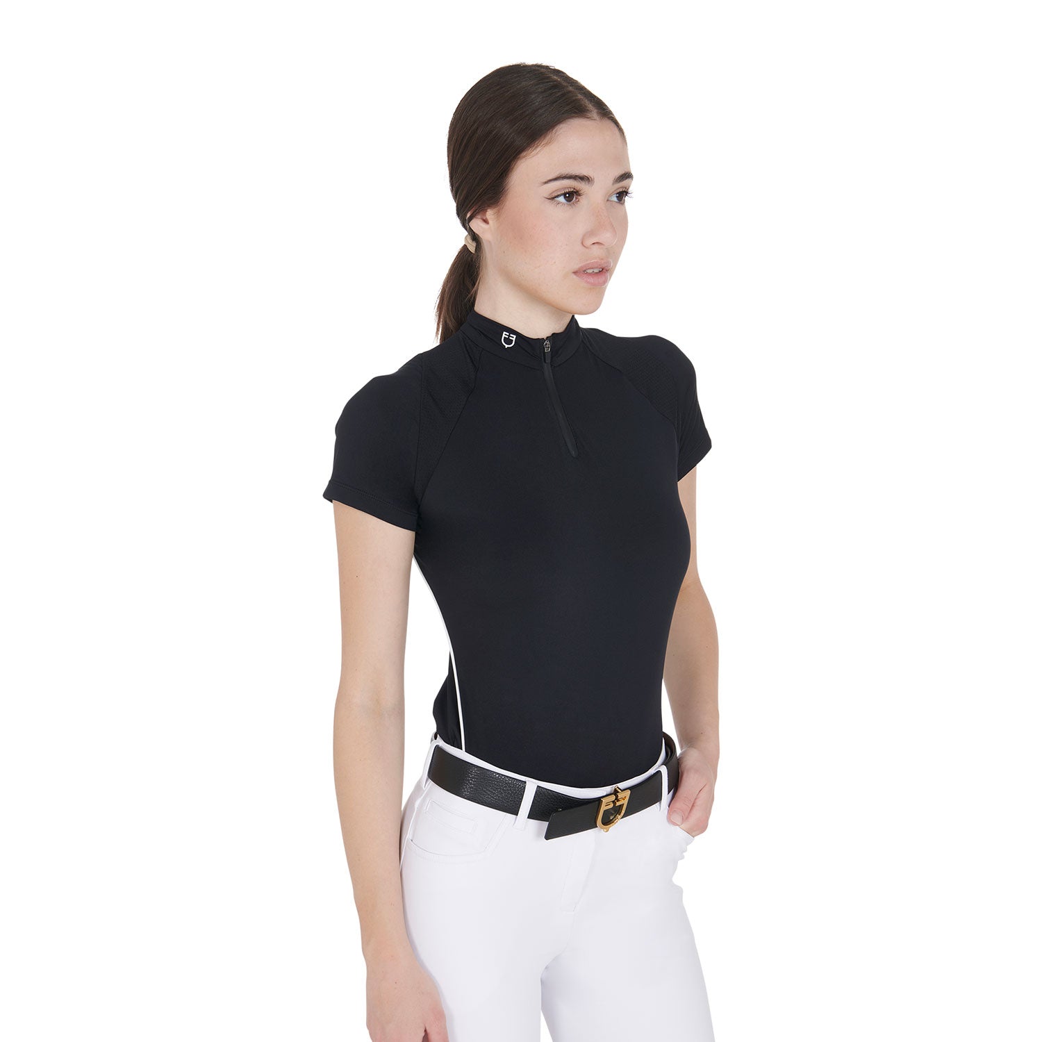 Equestro woman technical training polo ss zip - Colore BLACK